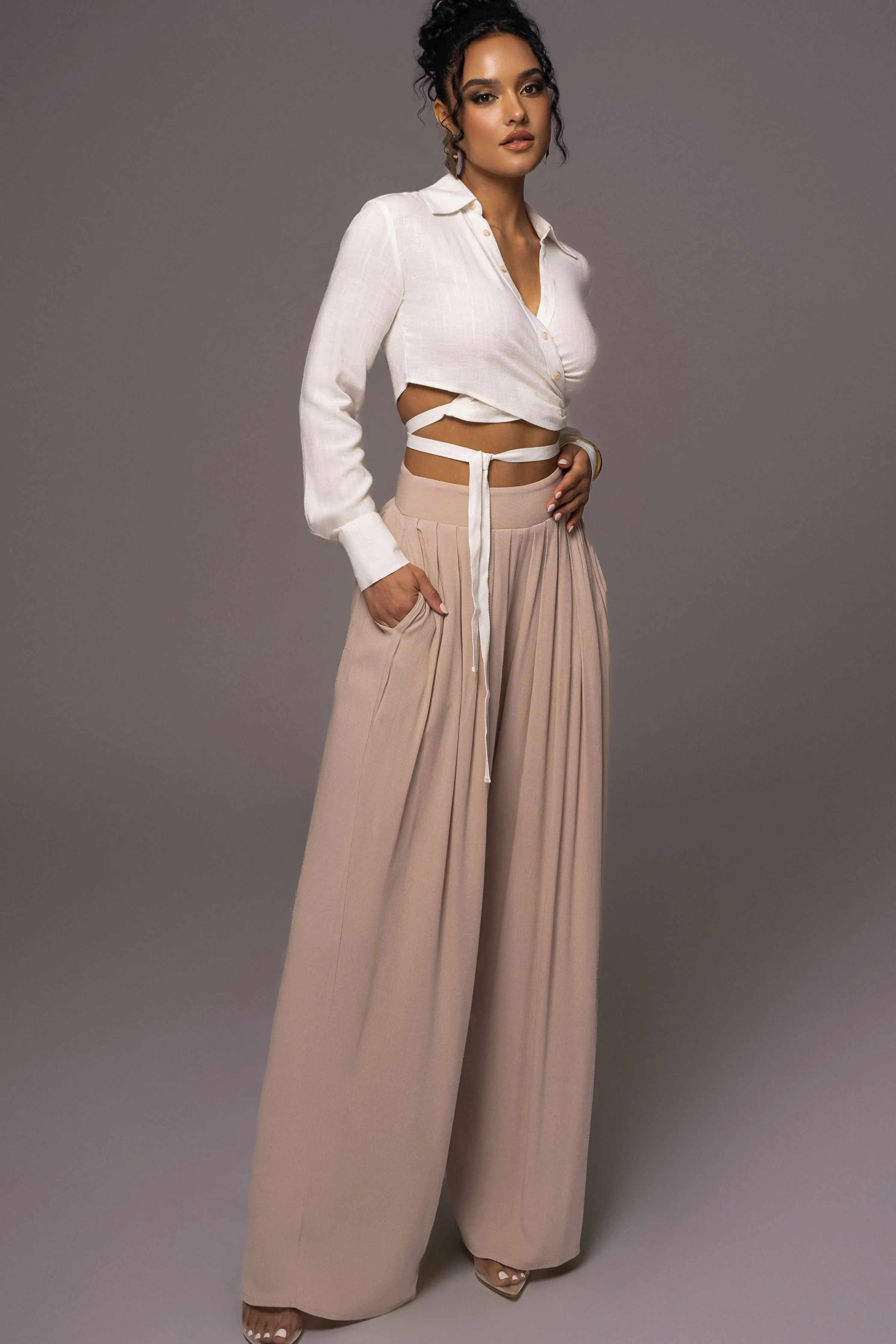 Beige After Sunset Pleated Pants