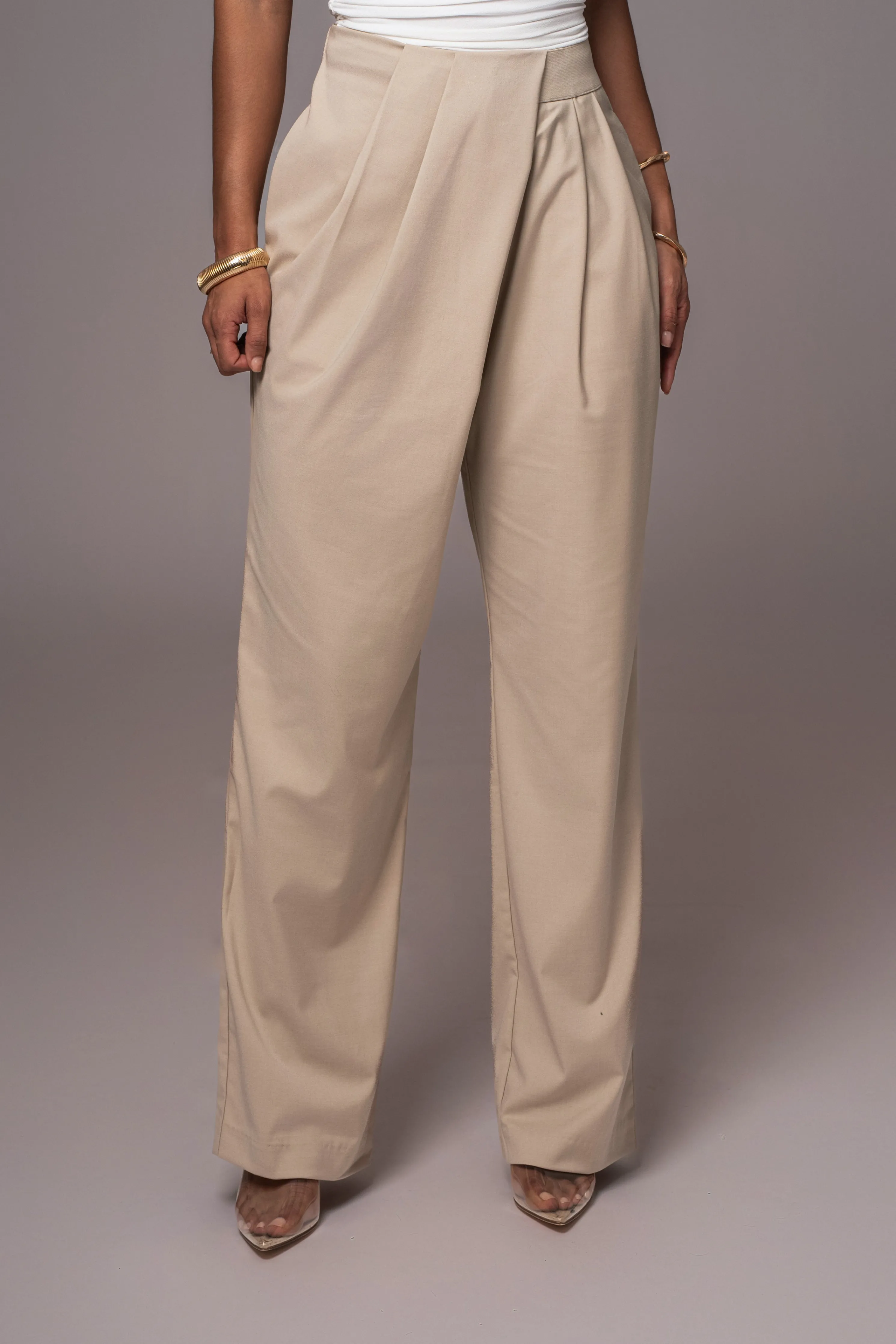 Beige Asymmetrical Draped Trousers