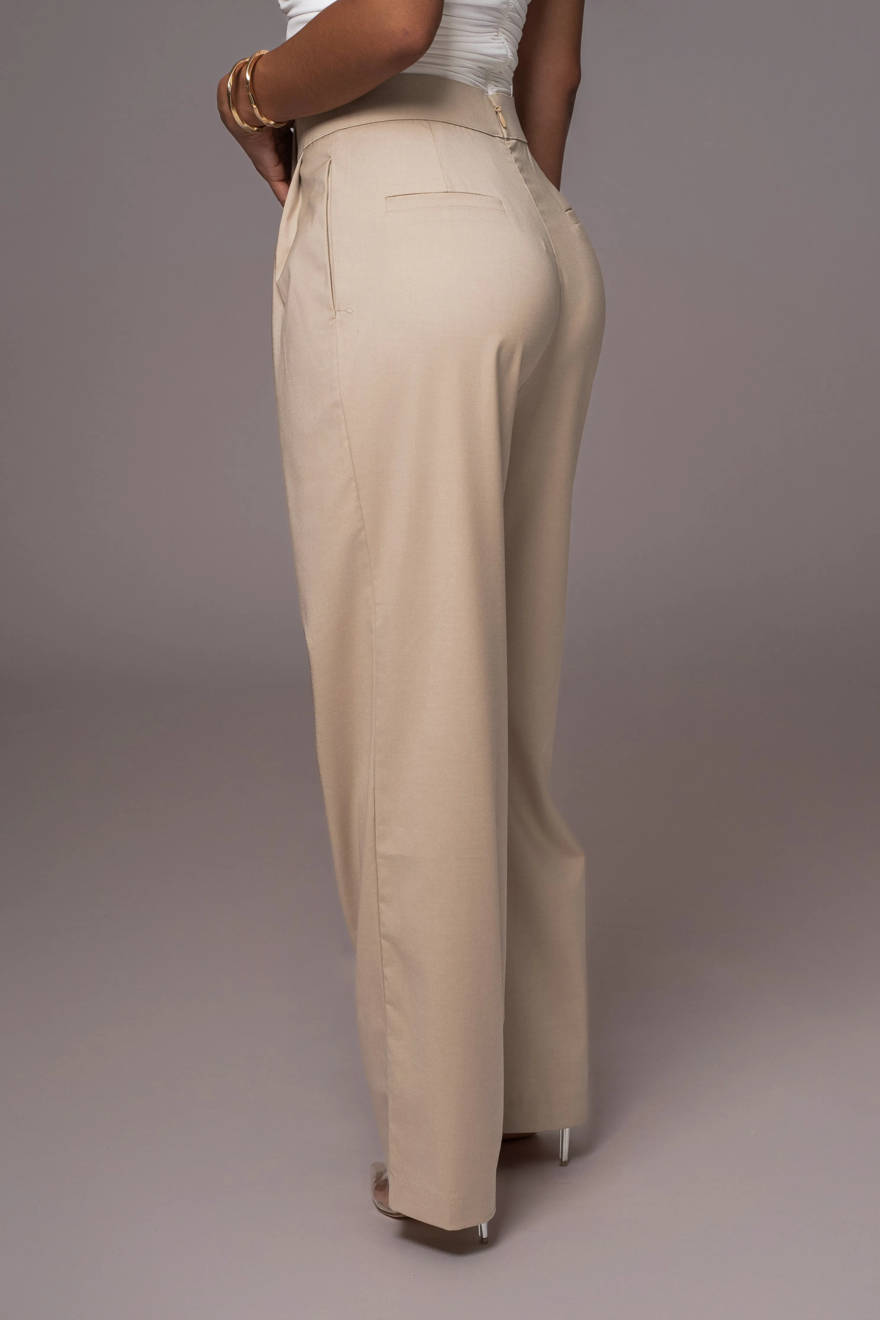 Beige Asymmetrical Draped Trousers