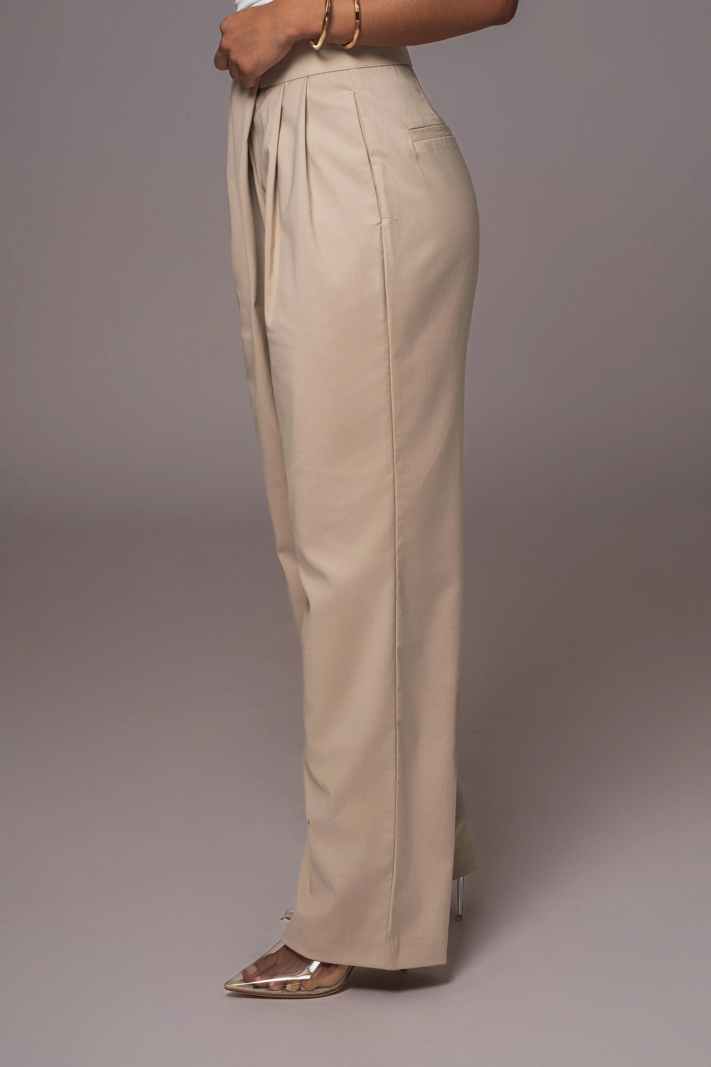 Beige Asymmetrical Draped Trousers