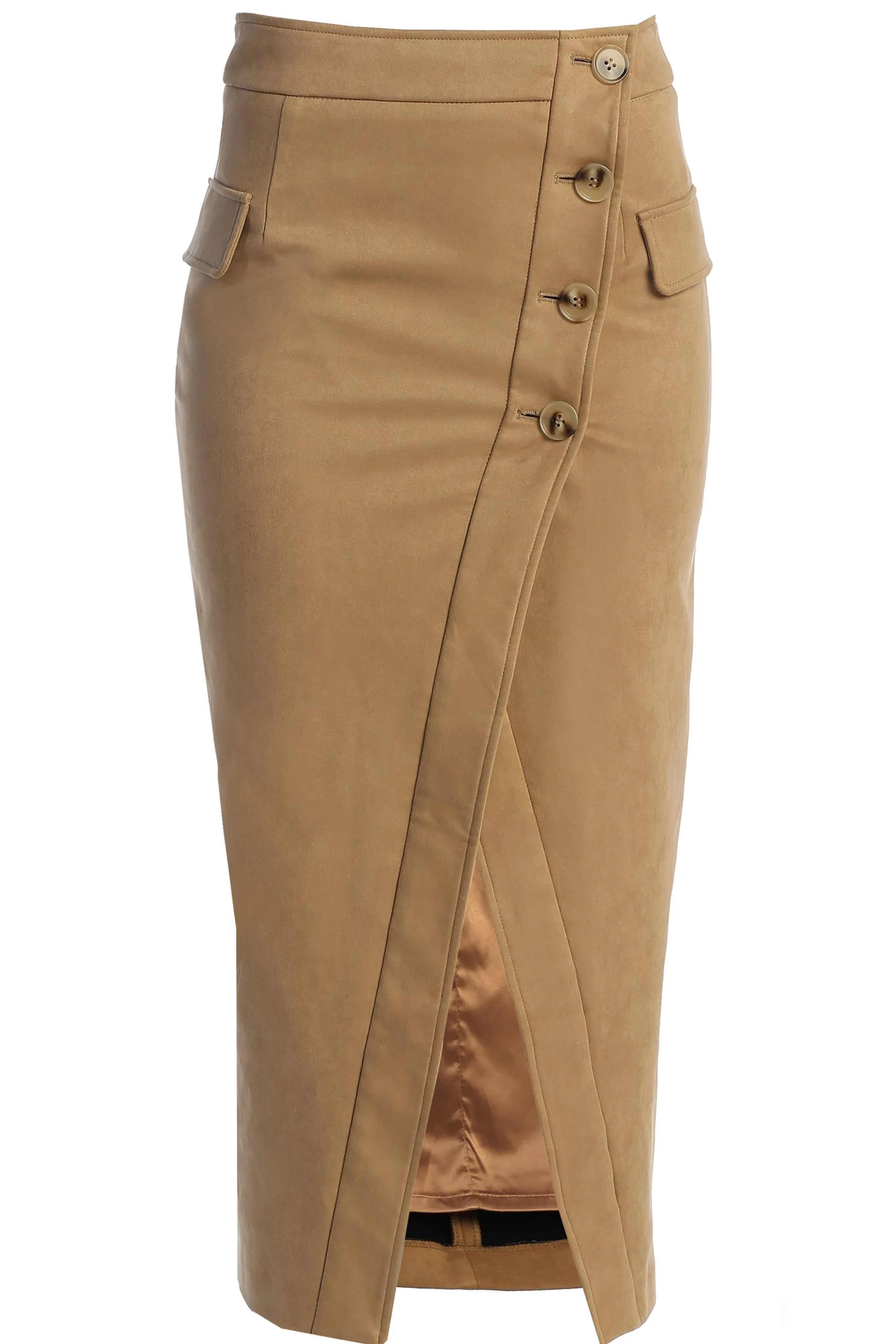 Beige Audrey Suede Midi Skirt