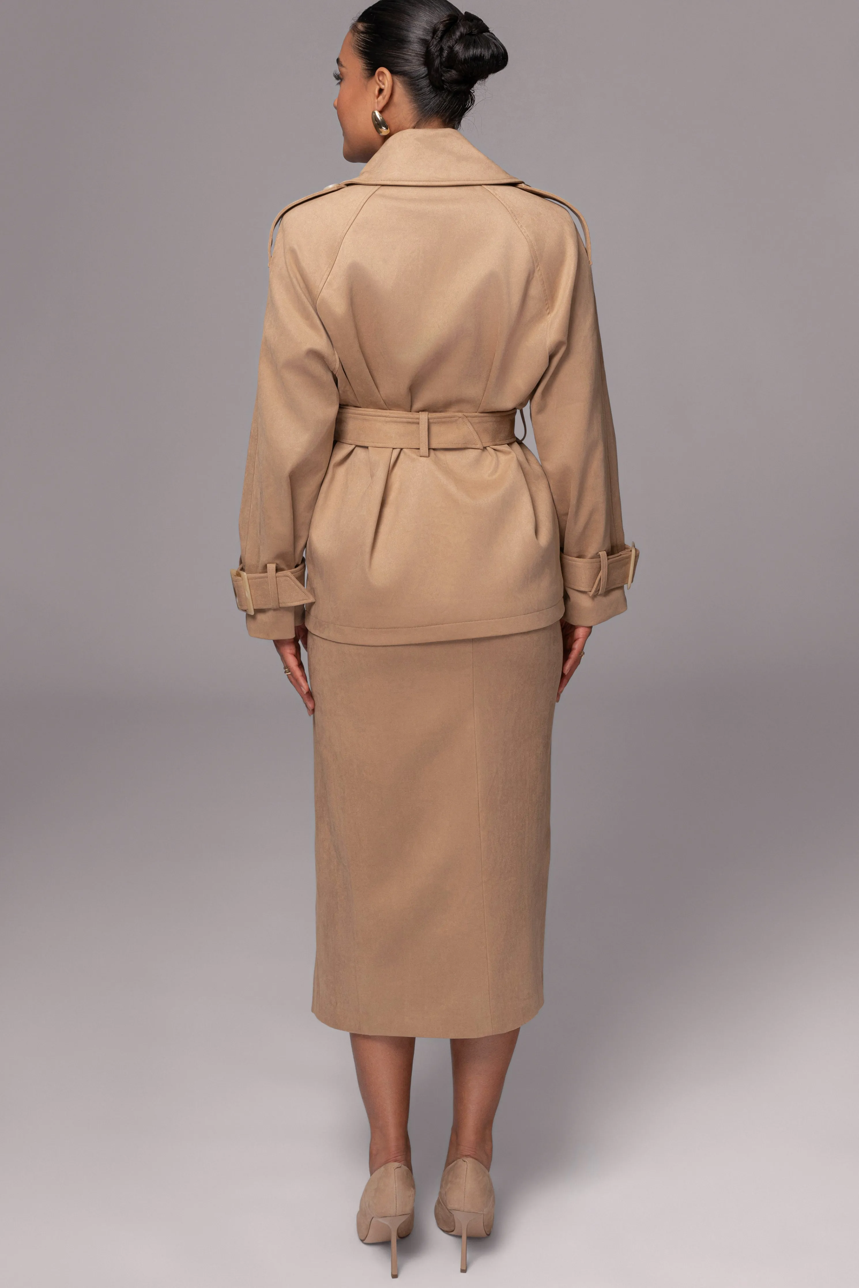 Beige Audrey Suede Midi Skirt