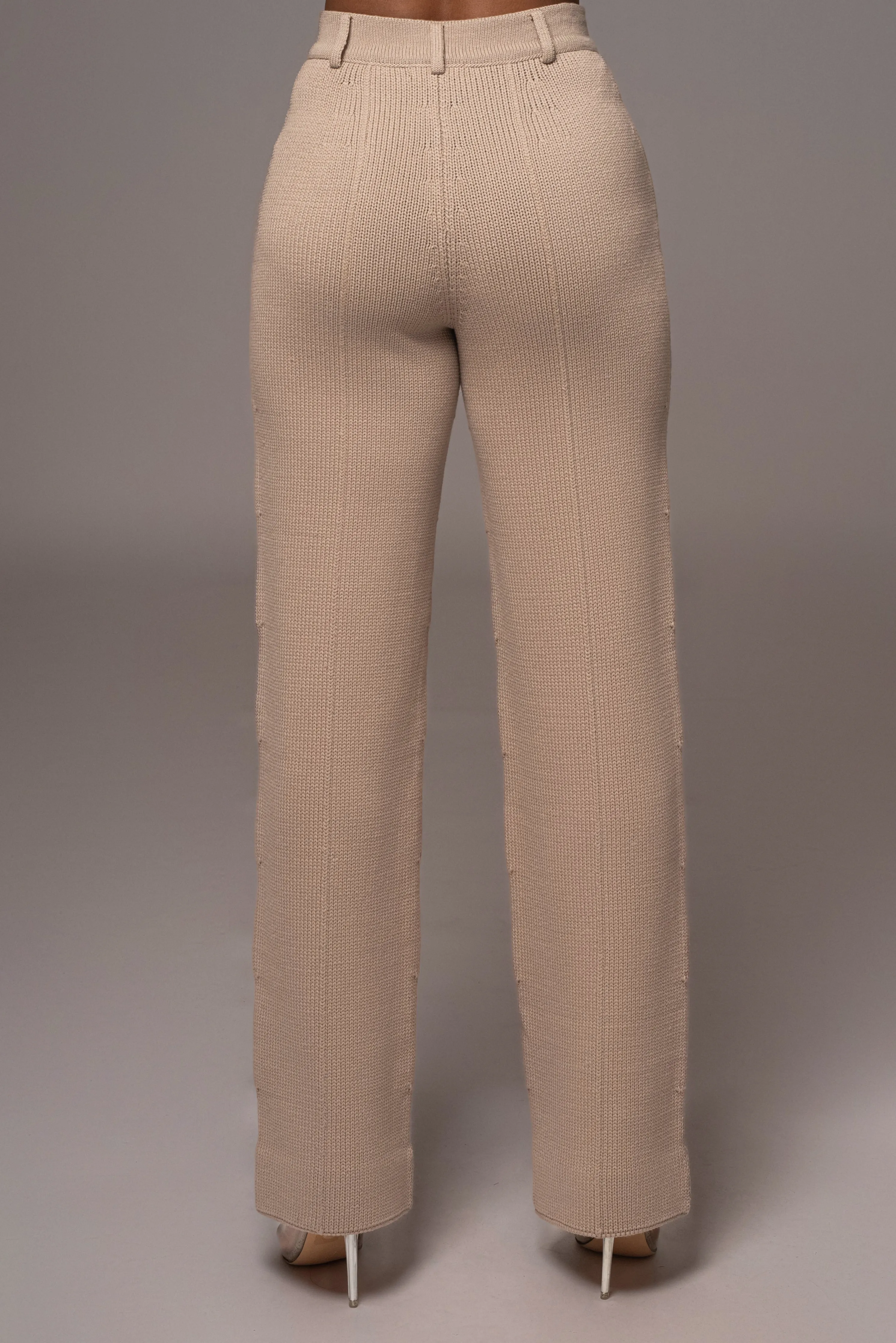 Beige Back In Business Knit Trousers