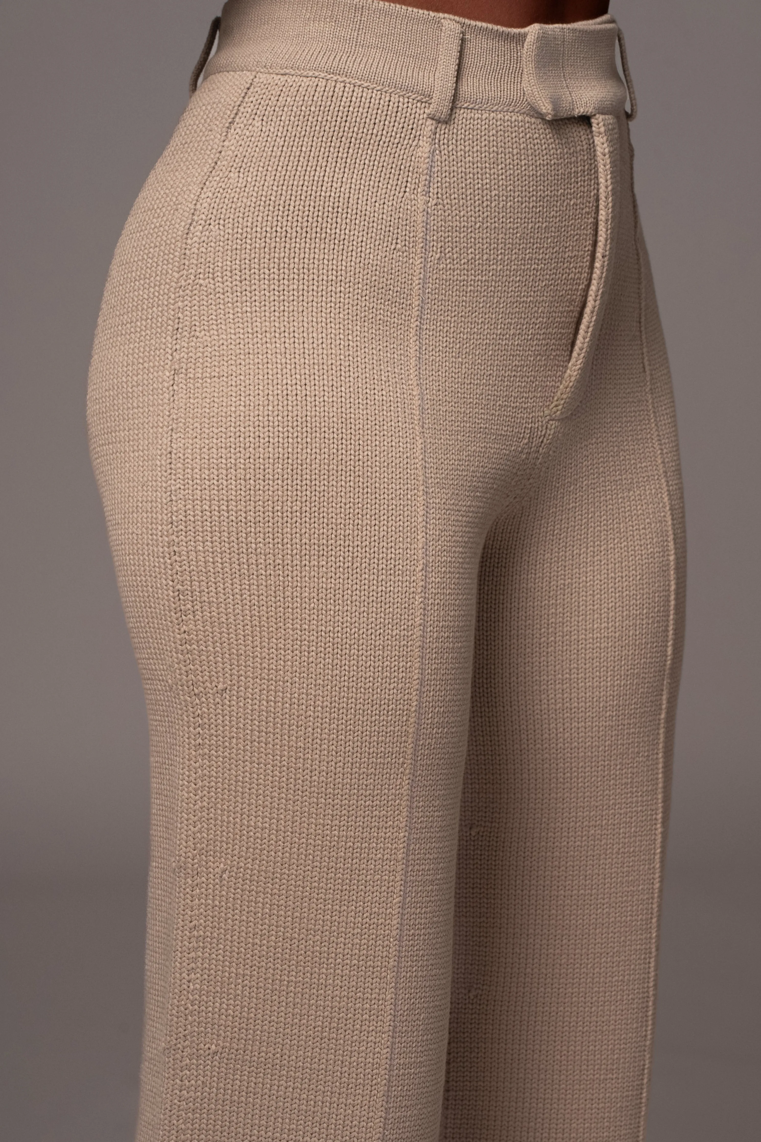Beige Back In Business Knit Trousers