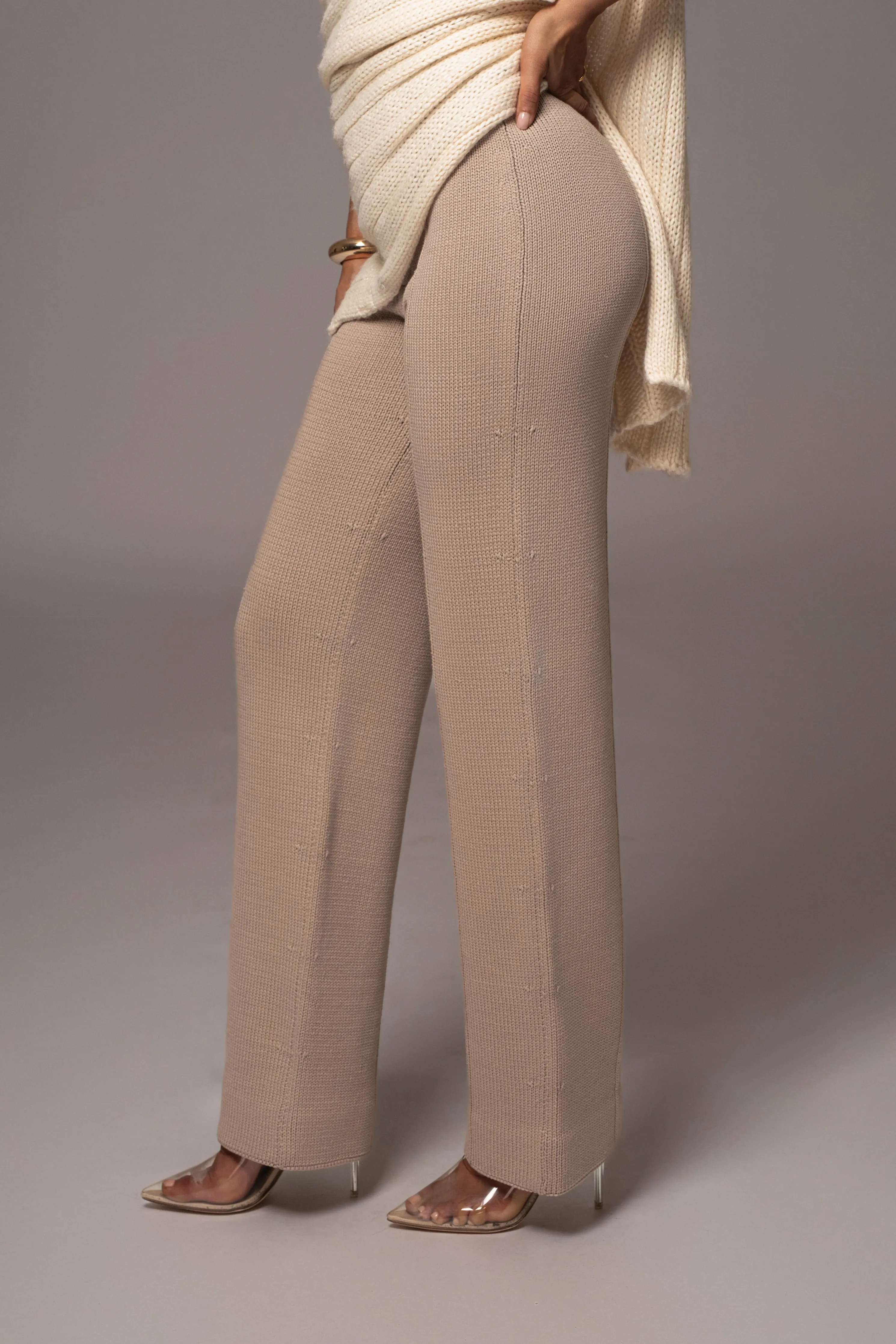Beige Back In Business Knit Trousers