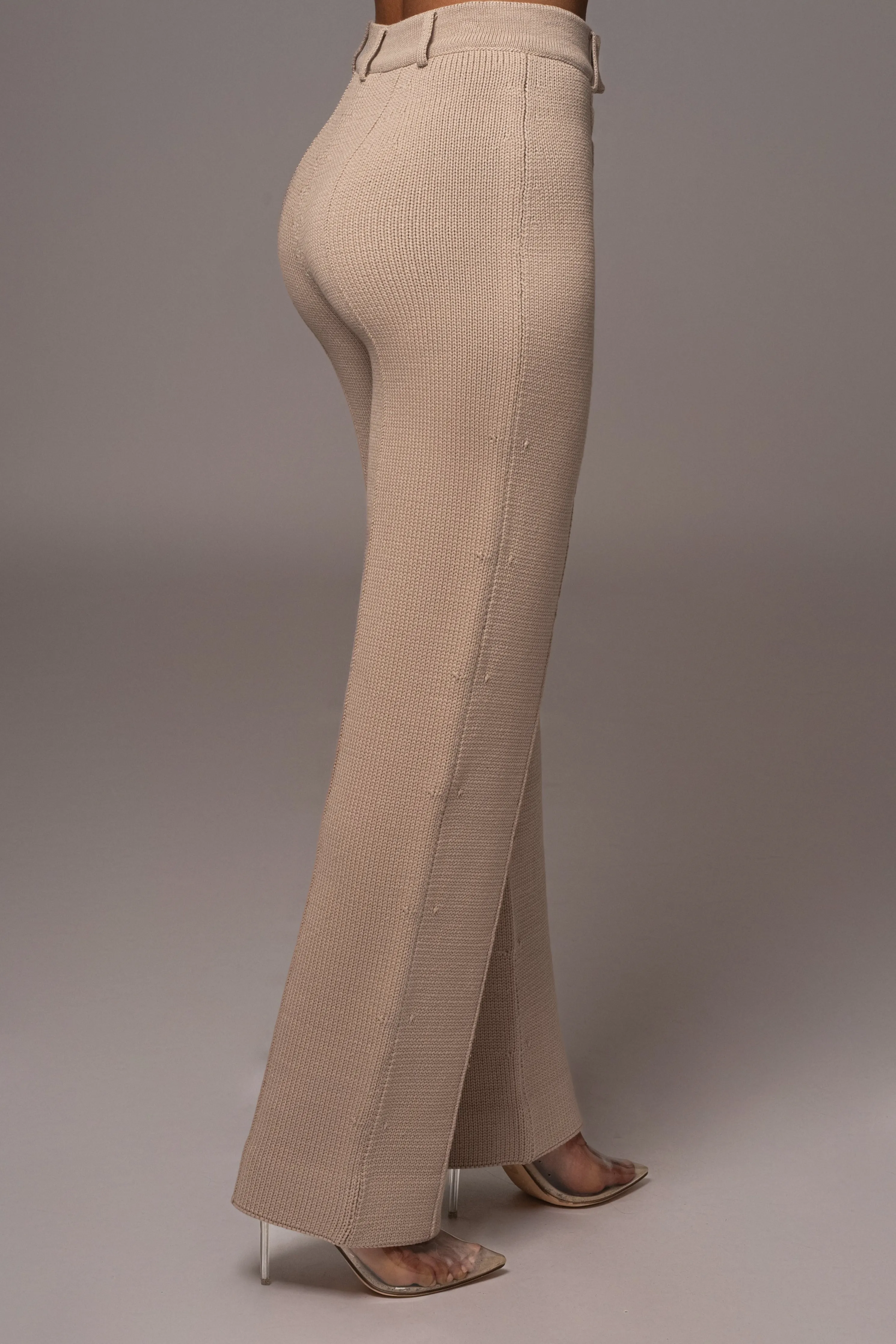 Beige Back In Business Knit Trousers