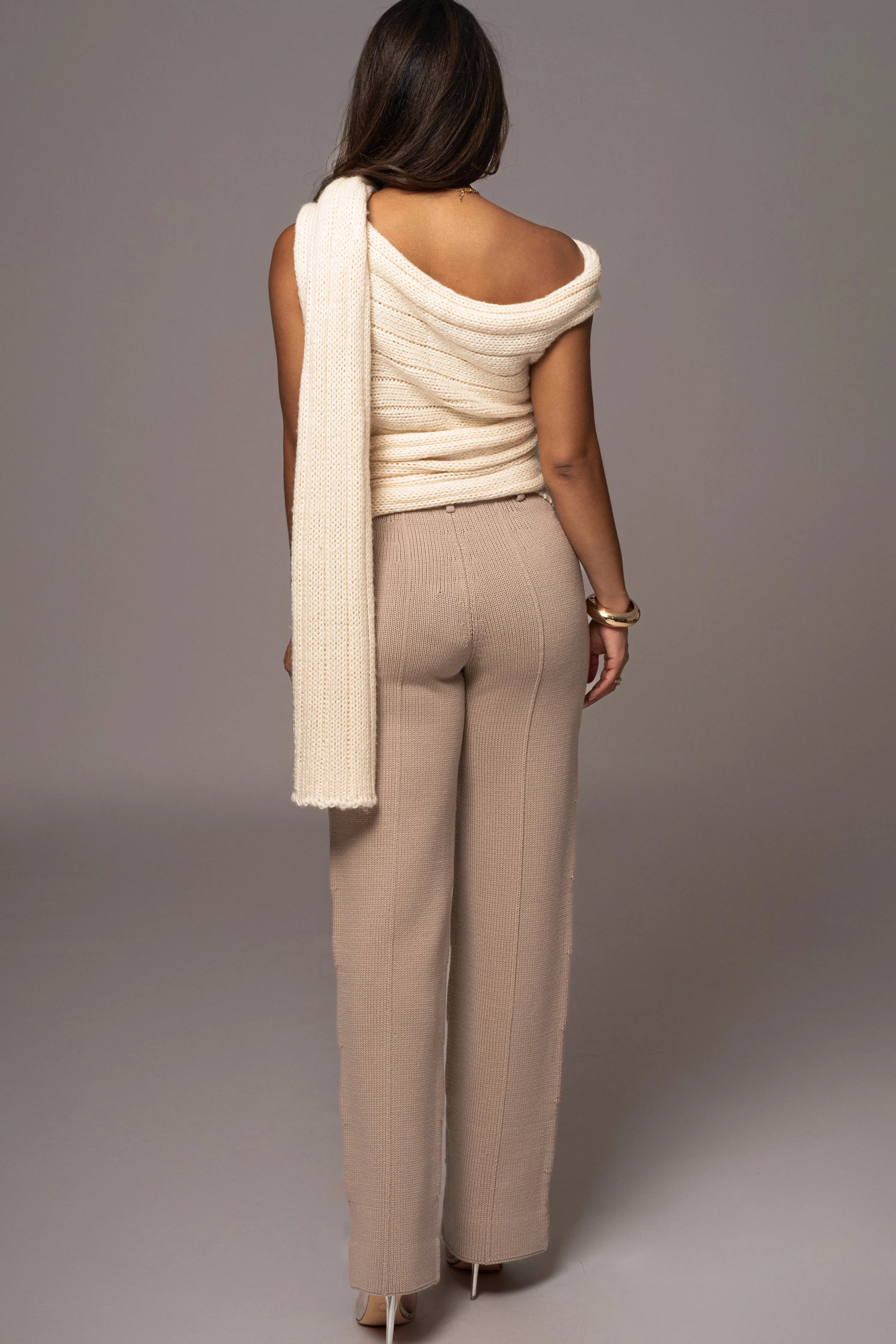 Beige Back In Business Knit Trousers