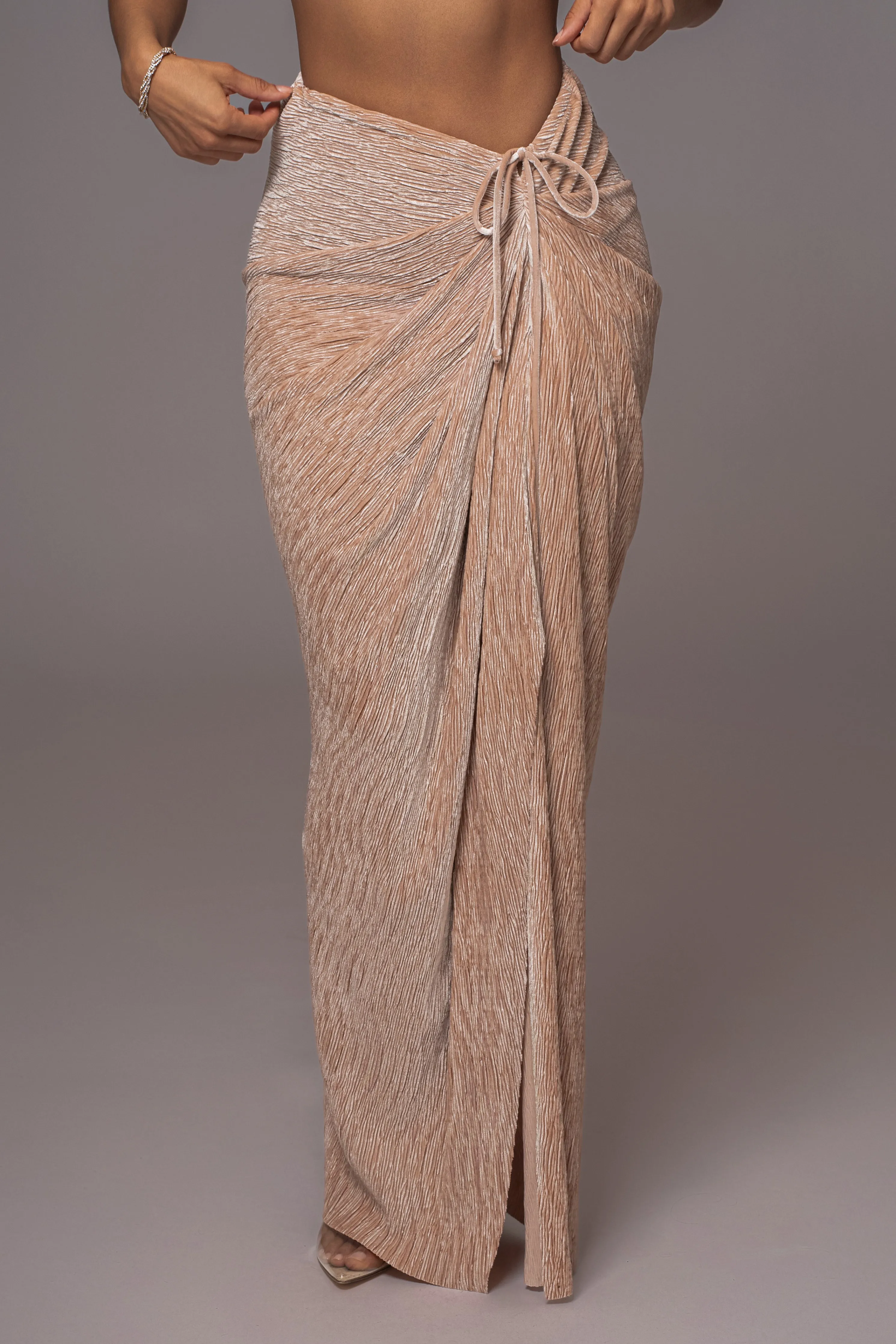 Beige Chosen One Velvet Skirt Set