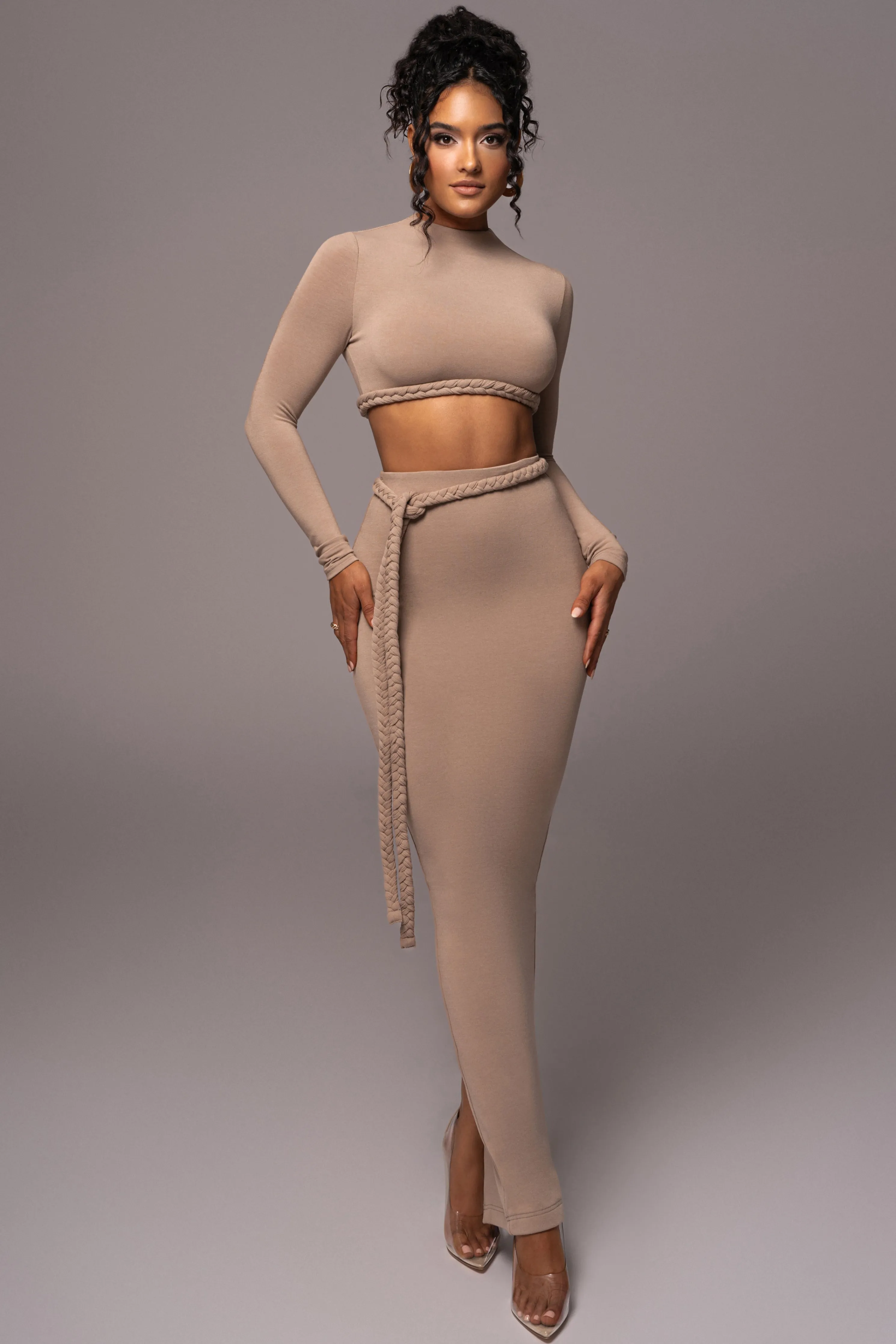 Beige City Love Two-Piece Skirt Set