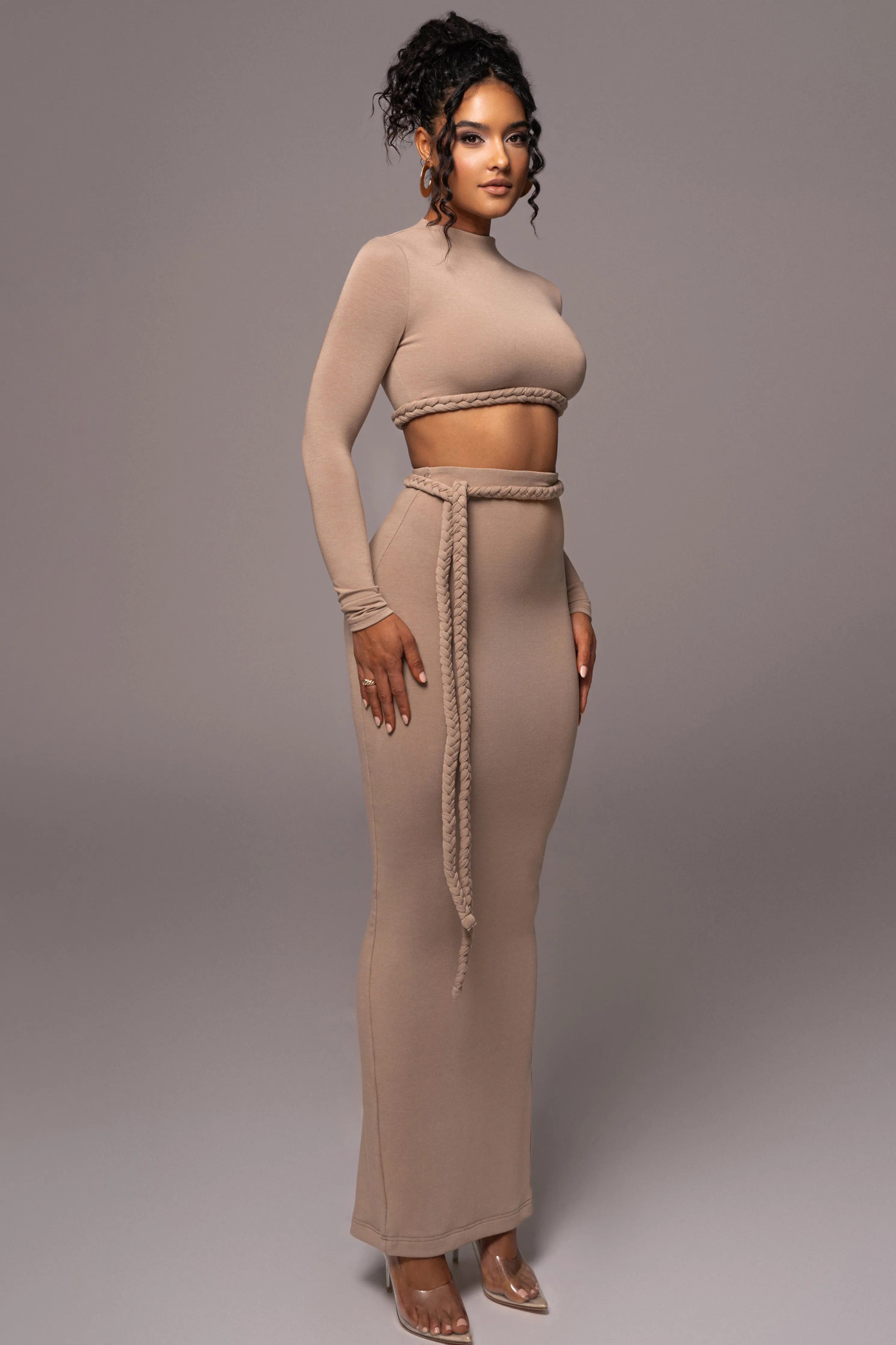 Beige City Love Two-Piece Skirt Set