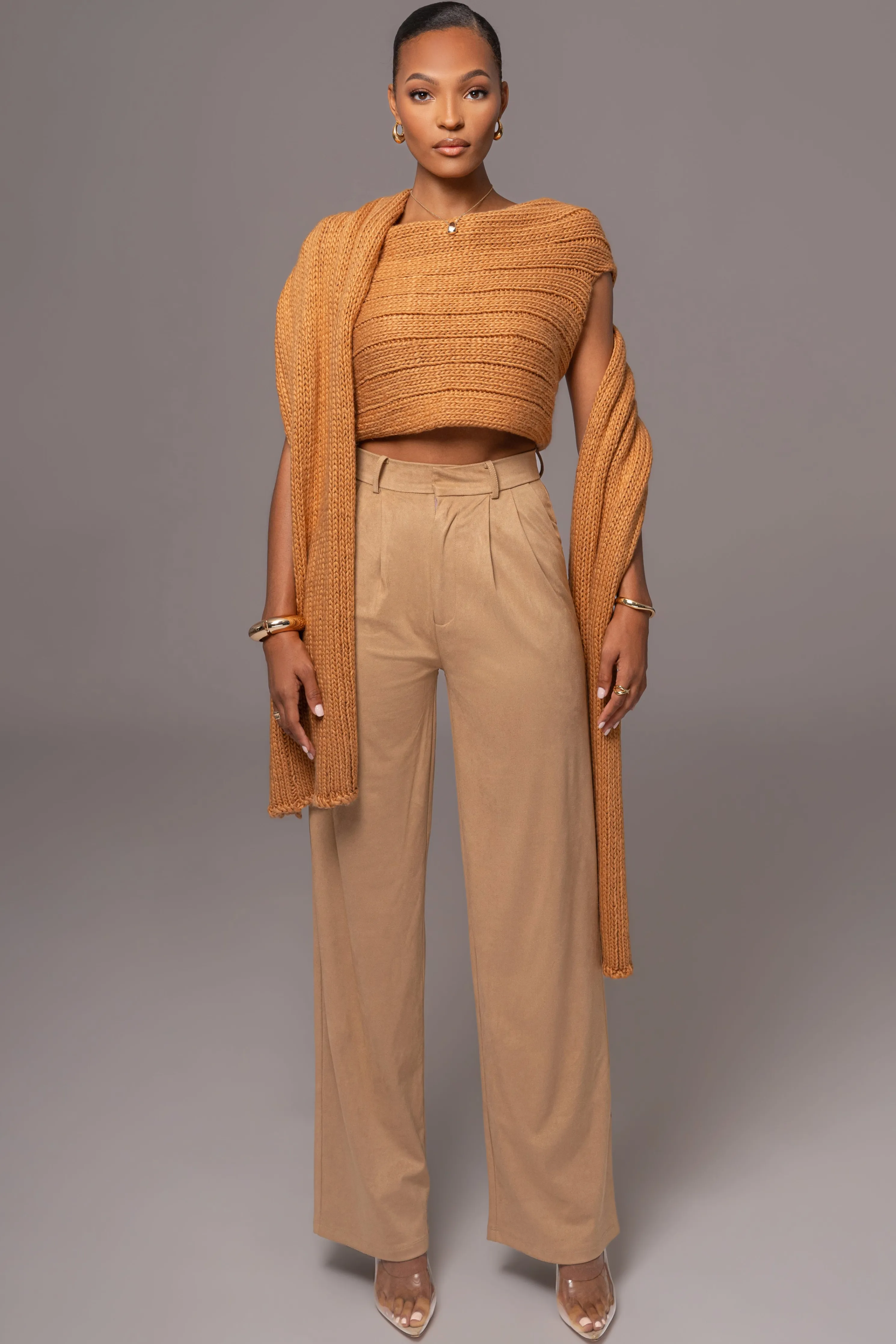 Beige Classic High Rise Trousers