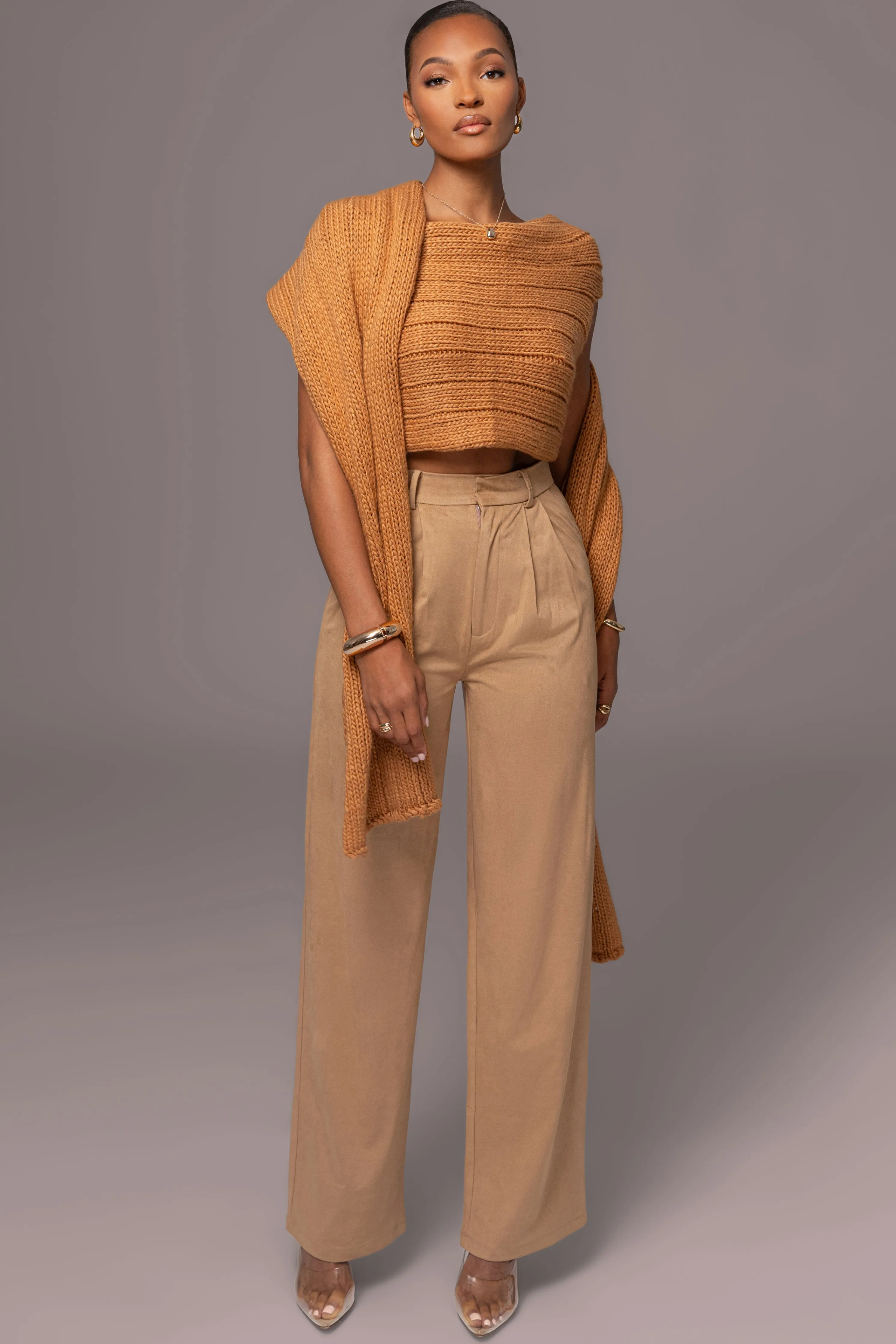 Beige Classic High Rise Trousers