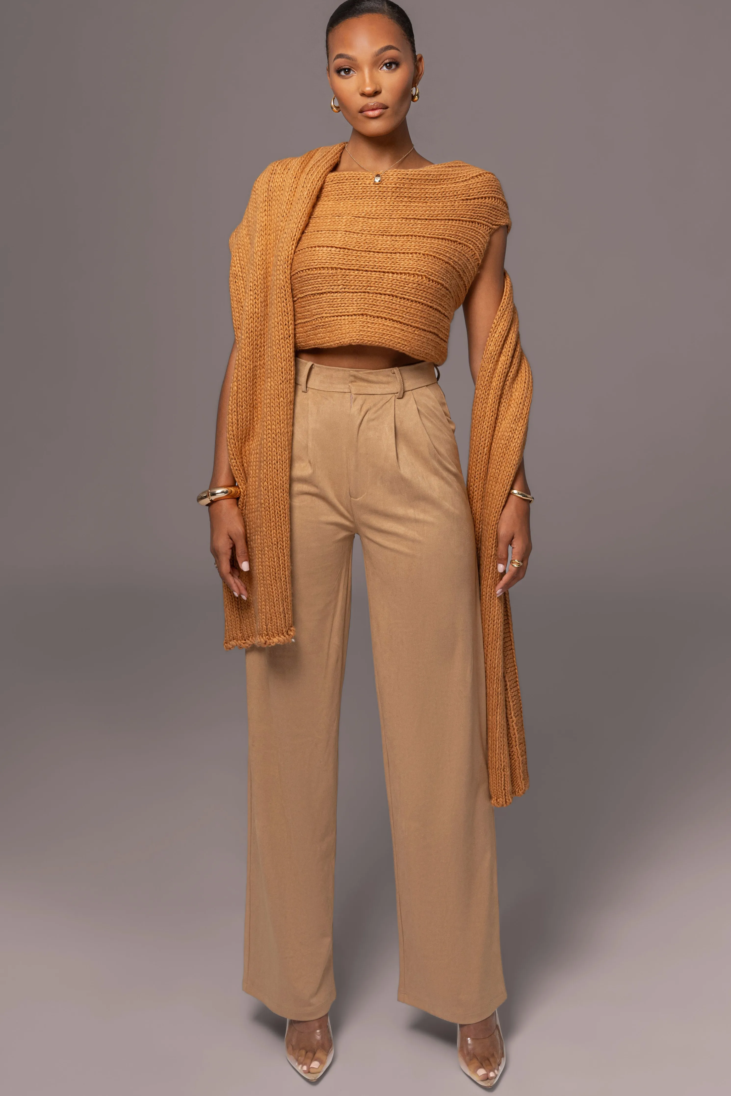 Beige Classic High Rise Trousers