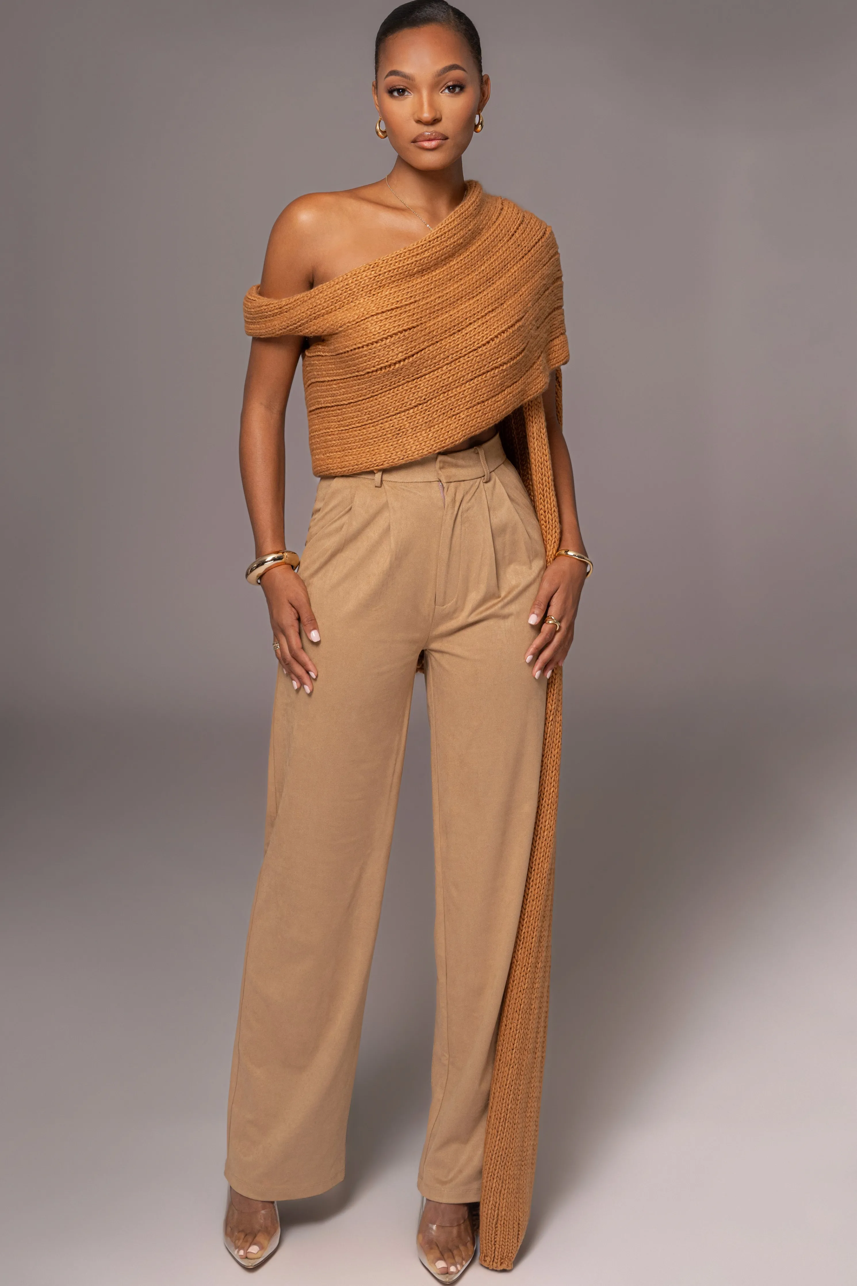 Beige Classic High Rise Trousers