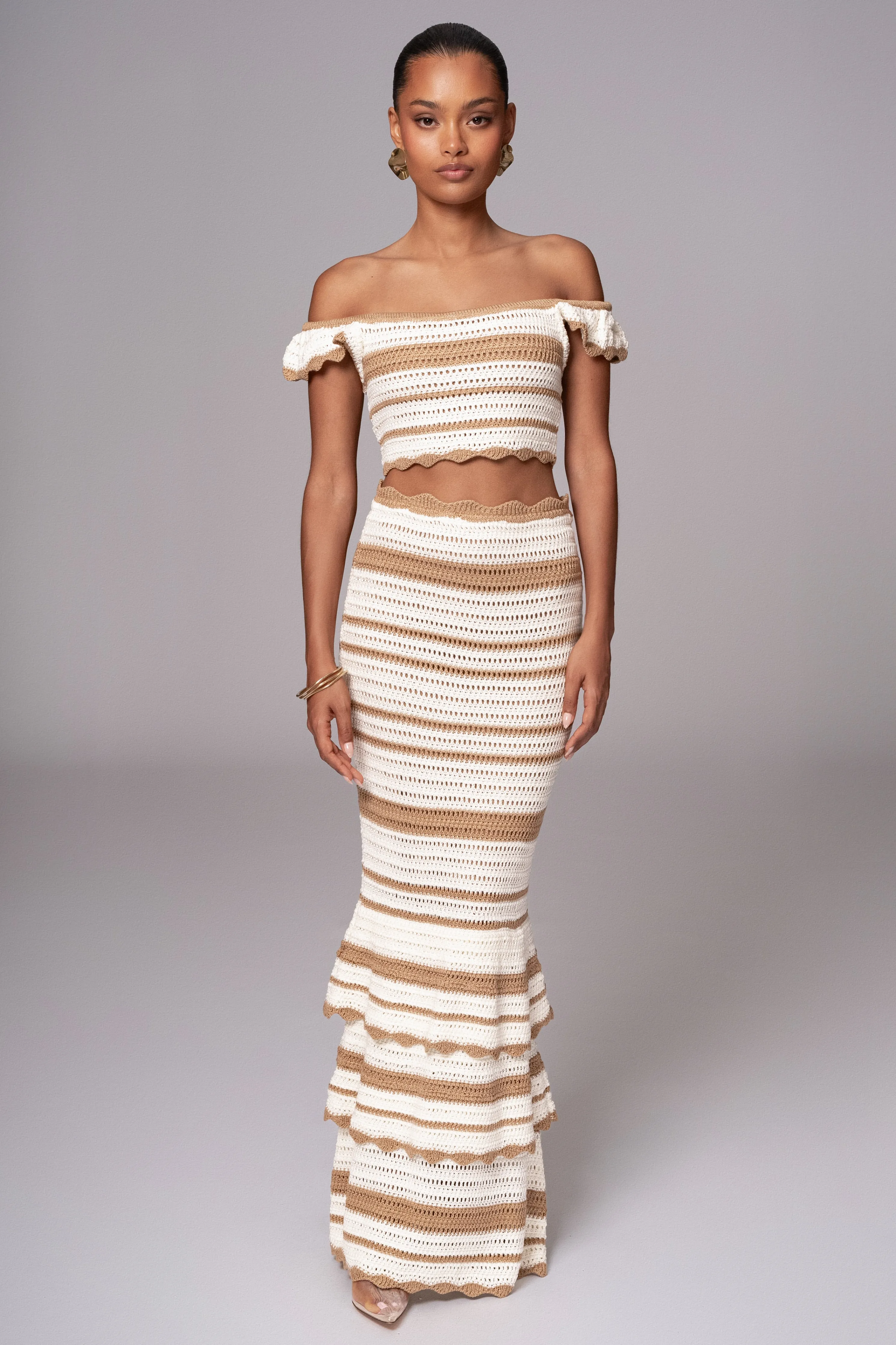 Beige Corazon Ruffle Skirt Set