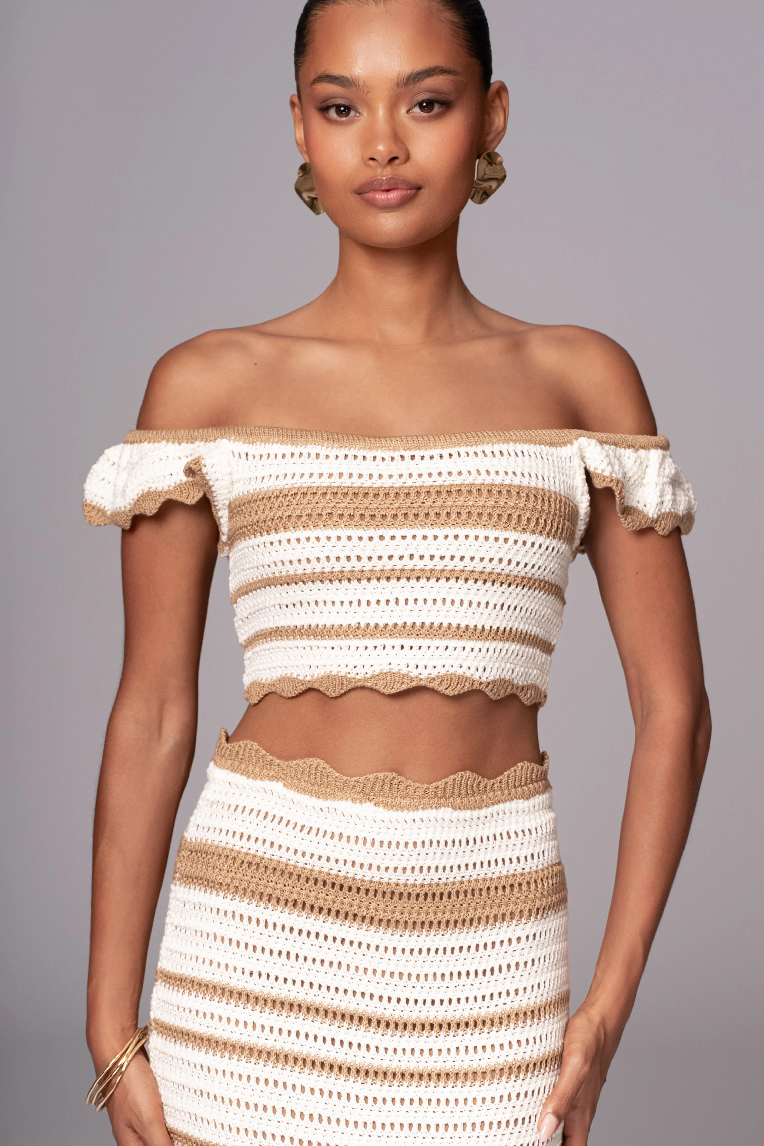 Beige Corazon Ruffle Skirt Set