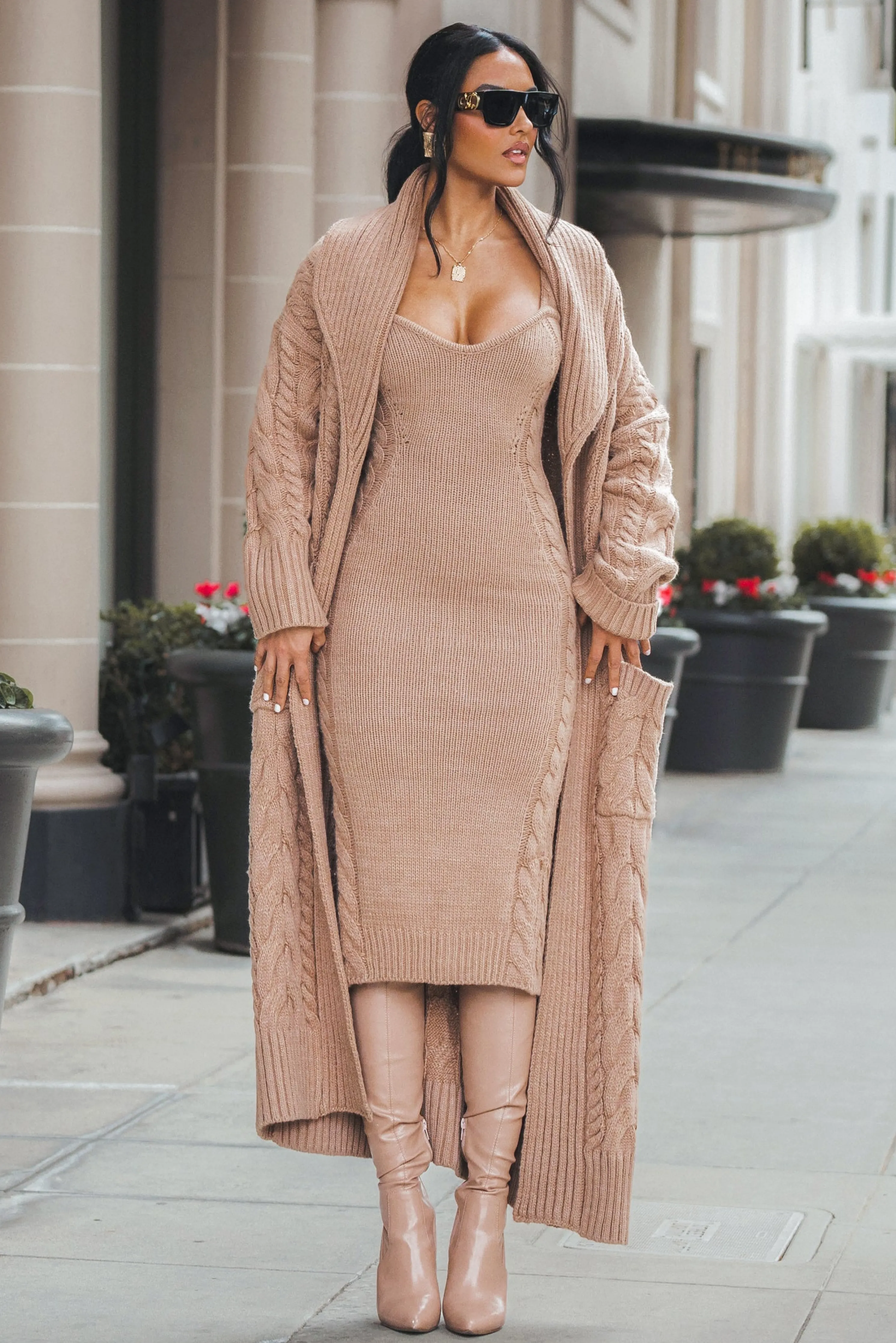 Beige Daria Sweater Knit Dress