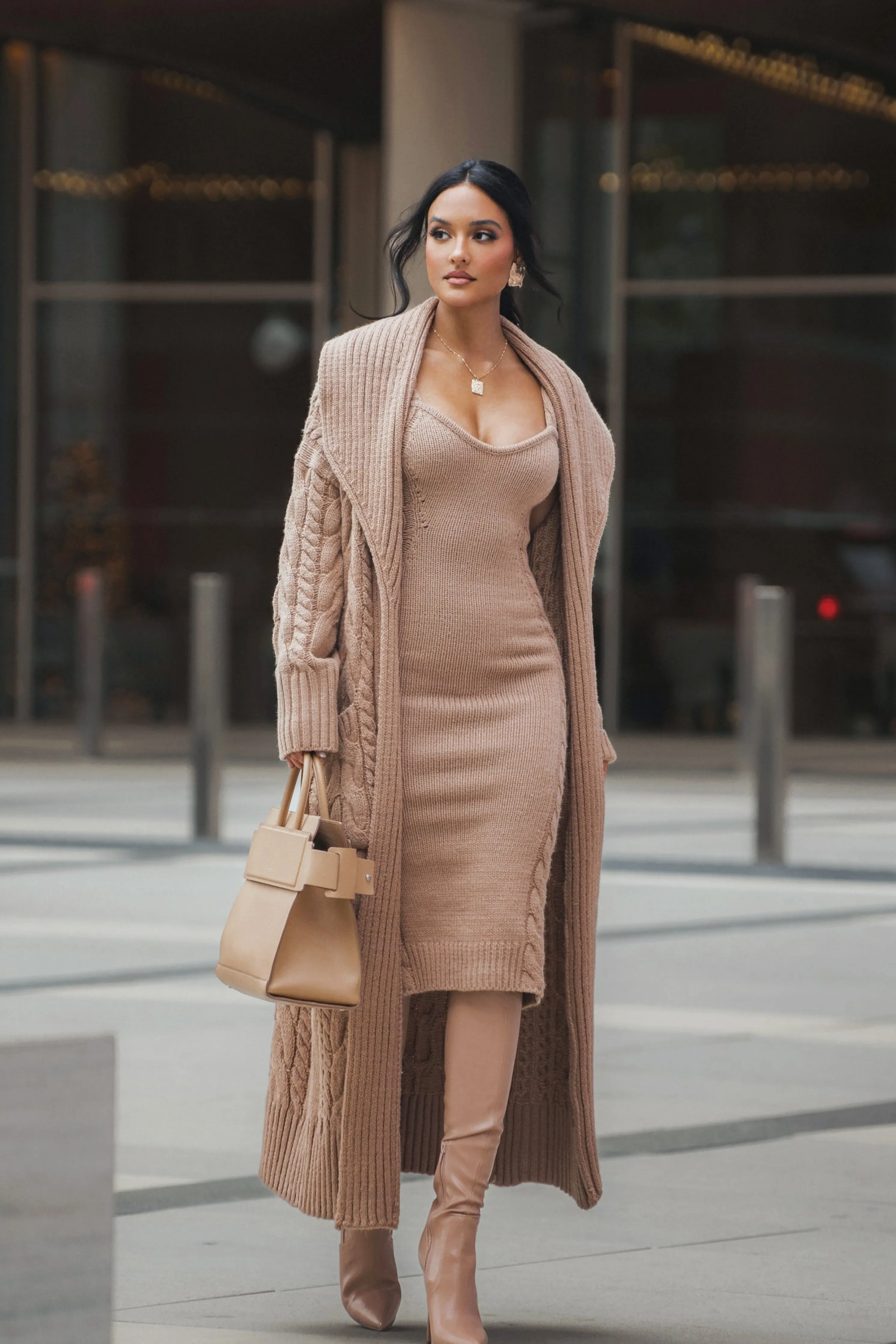 Beige Daria Sweater Knit Dress