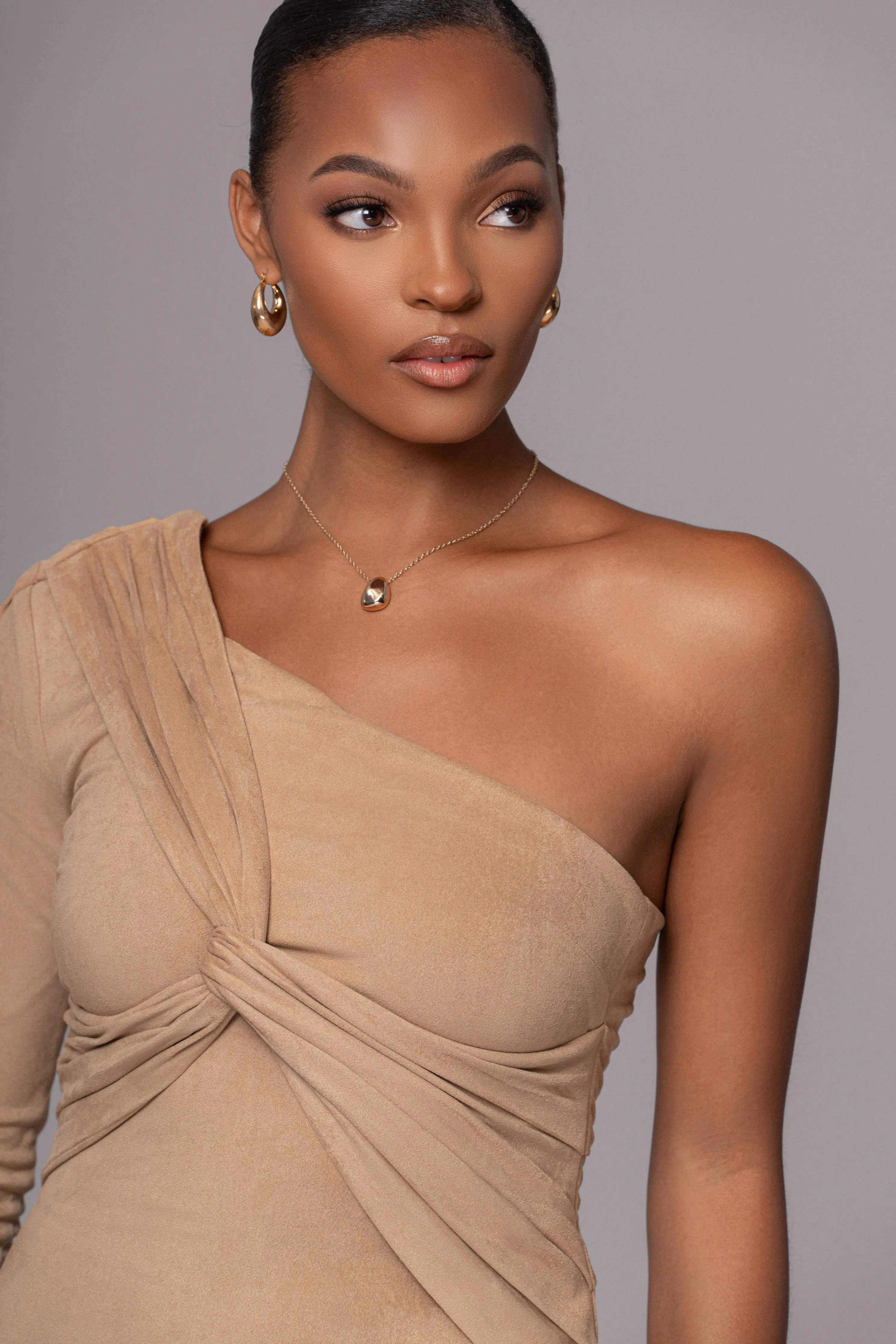 Beige Dayanna Suede Midi Dress