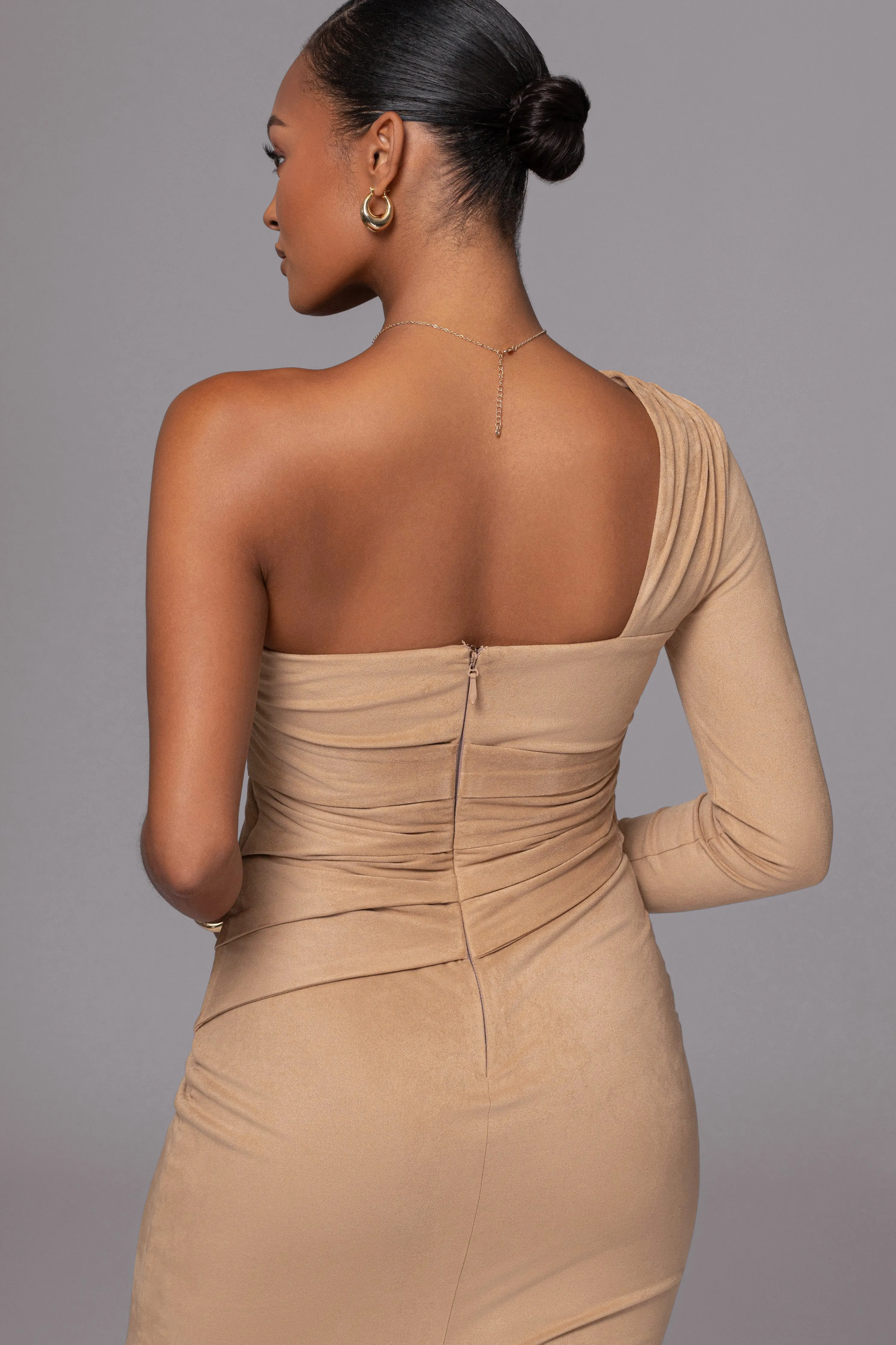 Beige Dayanna Suede Midi Dress