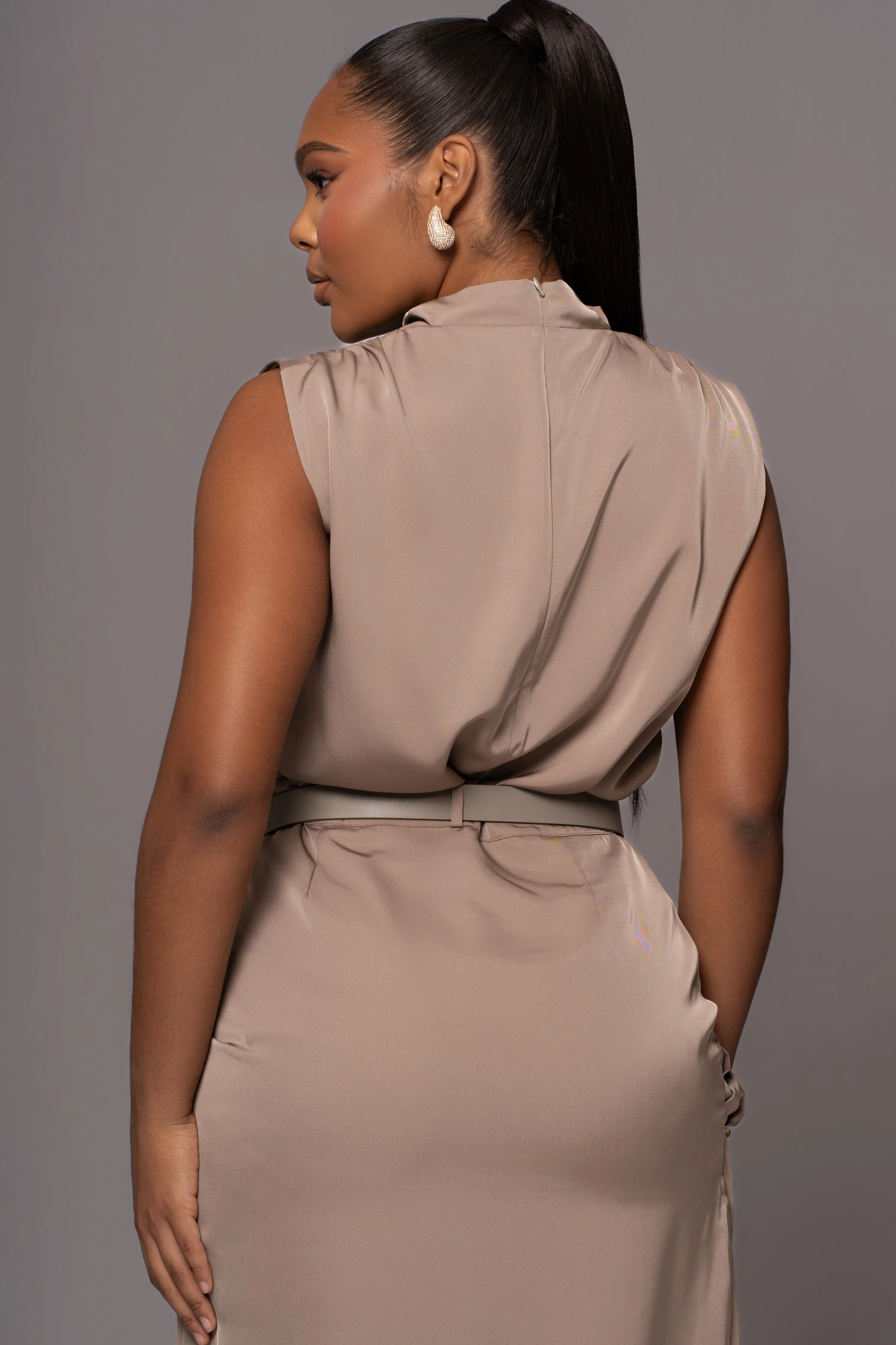 Beige Desiree Mock Neck Top