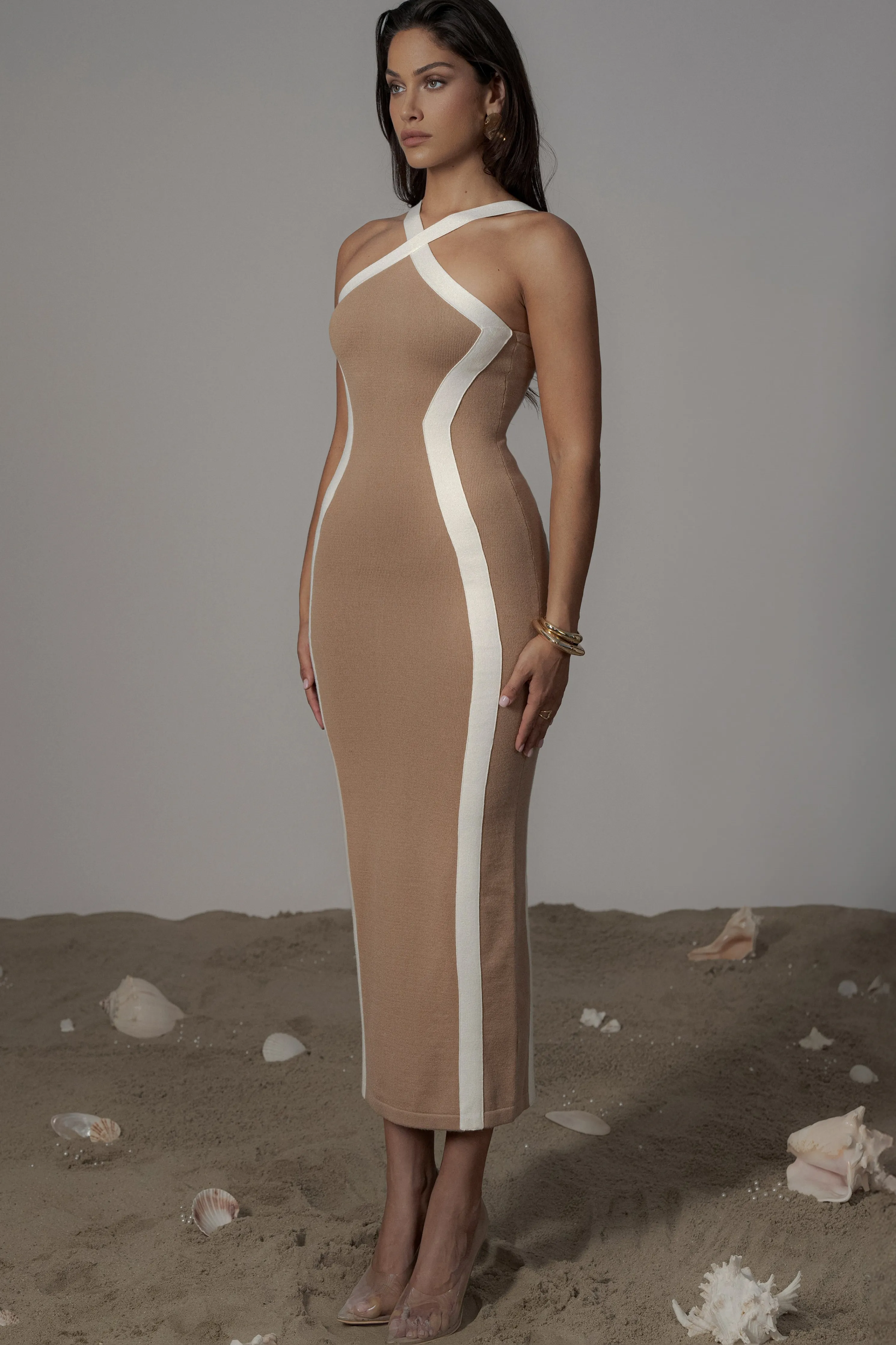 Beige Fabiola Contrast Maxi Dress