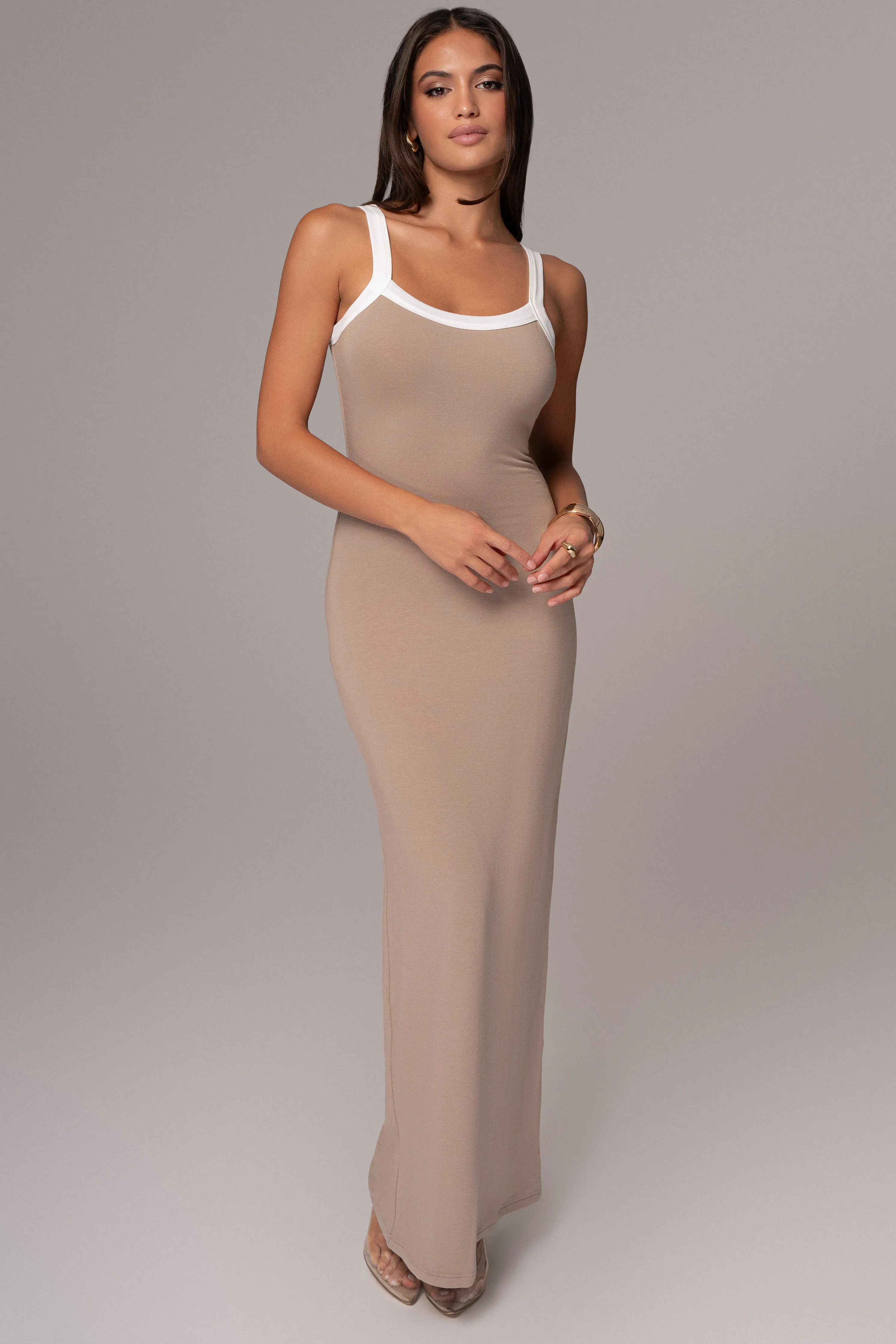 Beige Francesca Contrast Maxi Dress