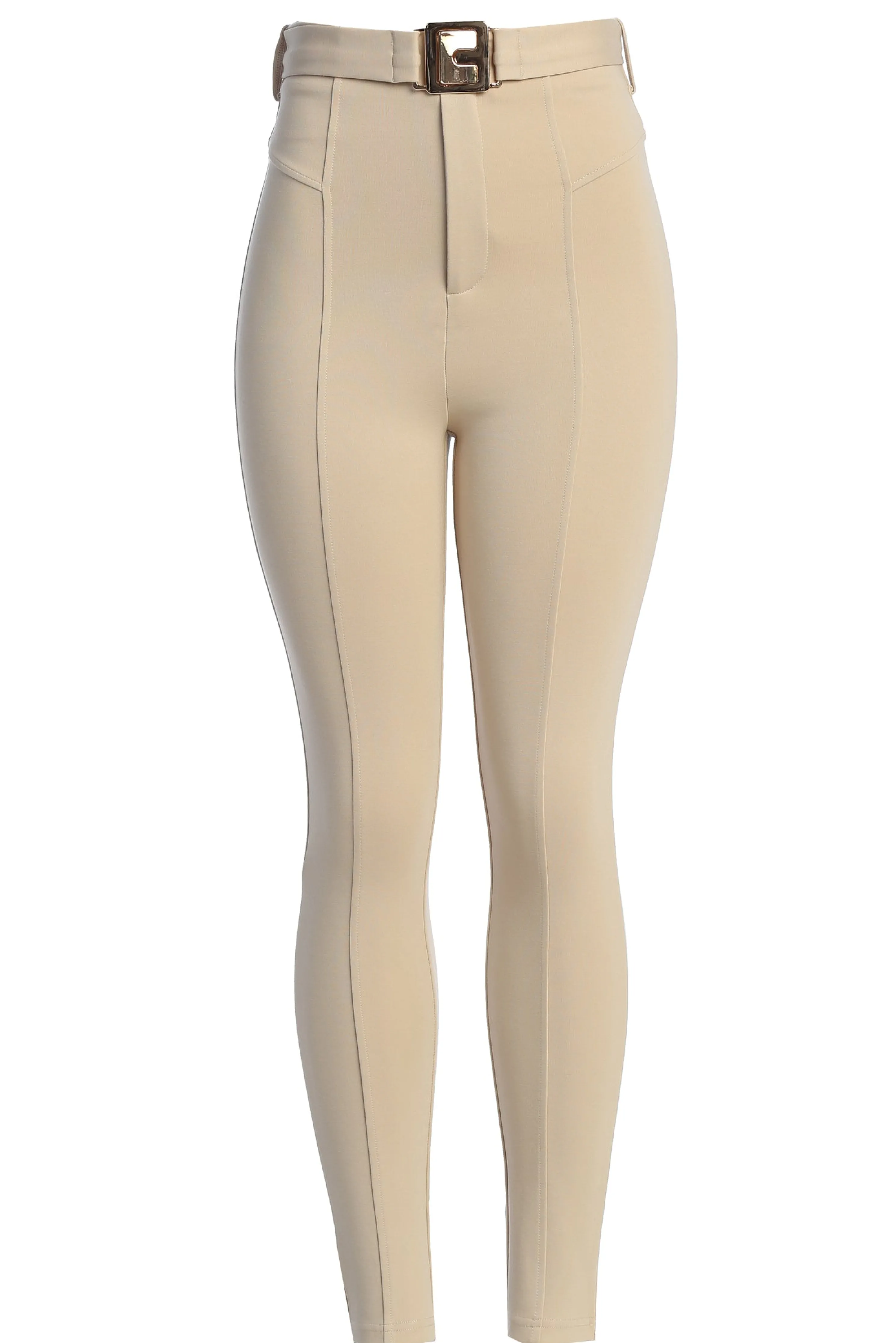 Beige Golden Buckled Pants