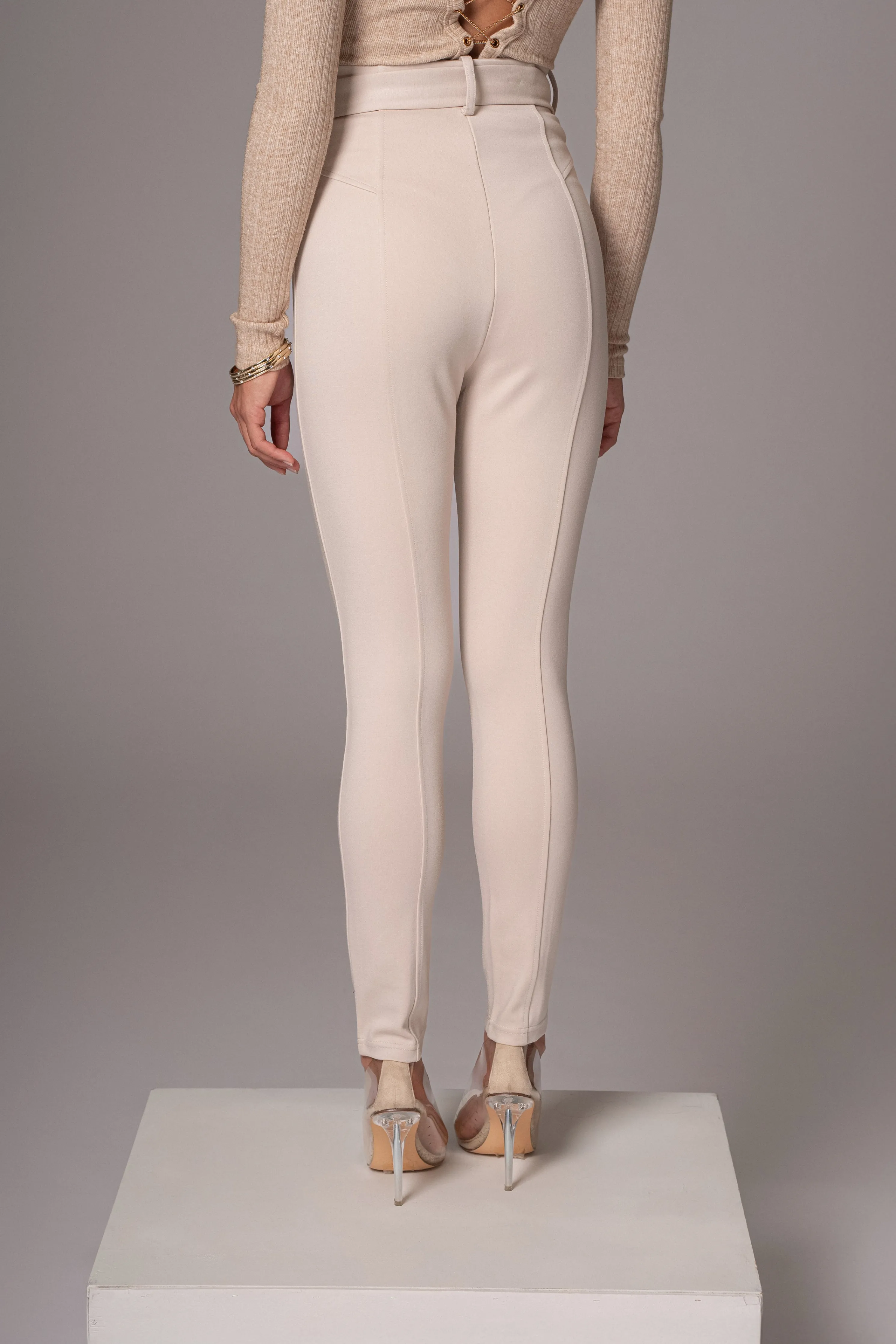 Beige Golden Buckled Pants