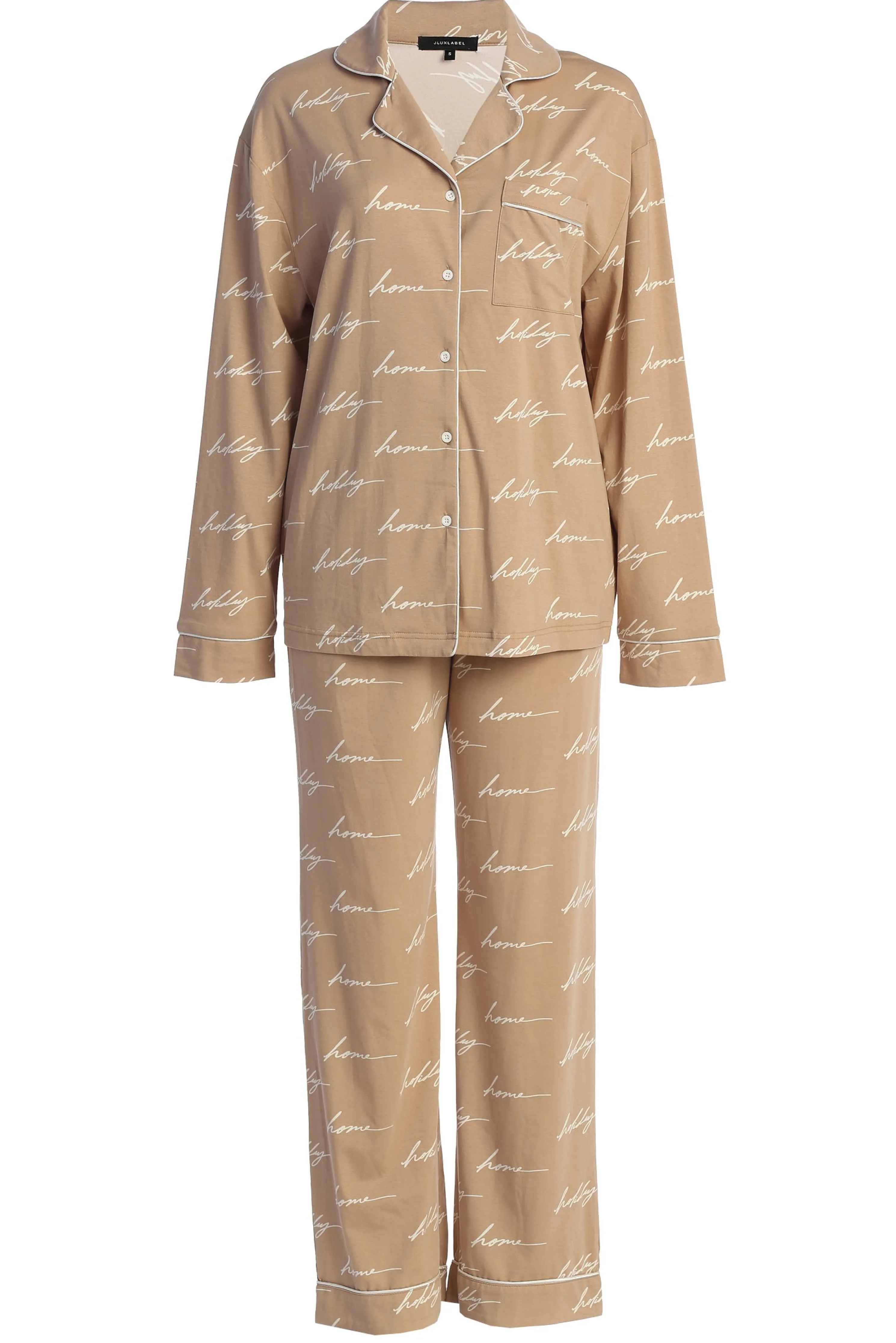Beige Home For The Holidays Adult Pajama Set