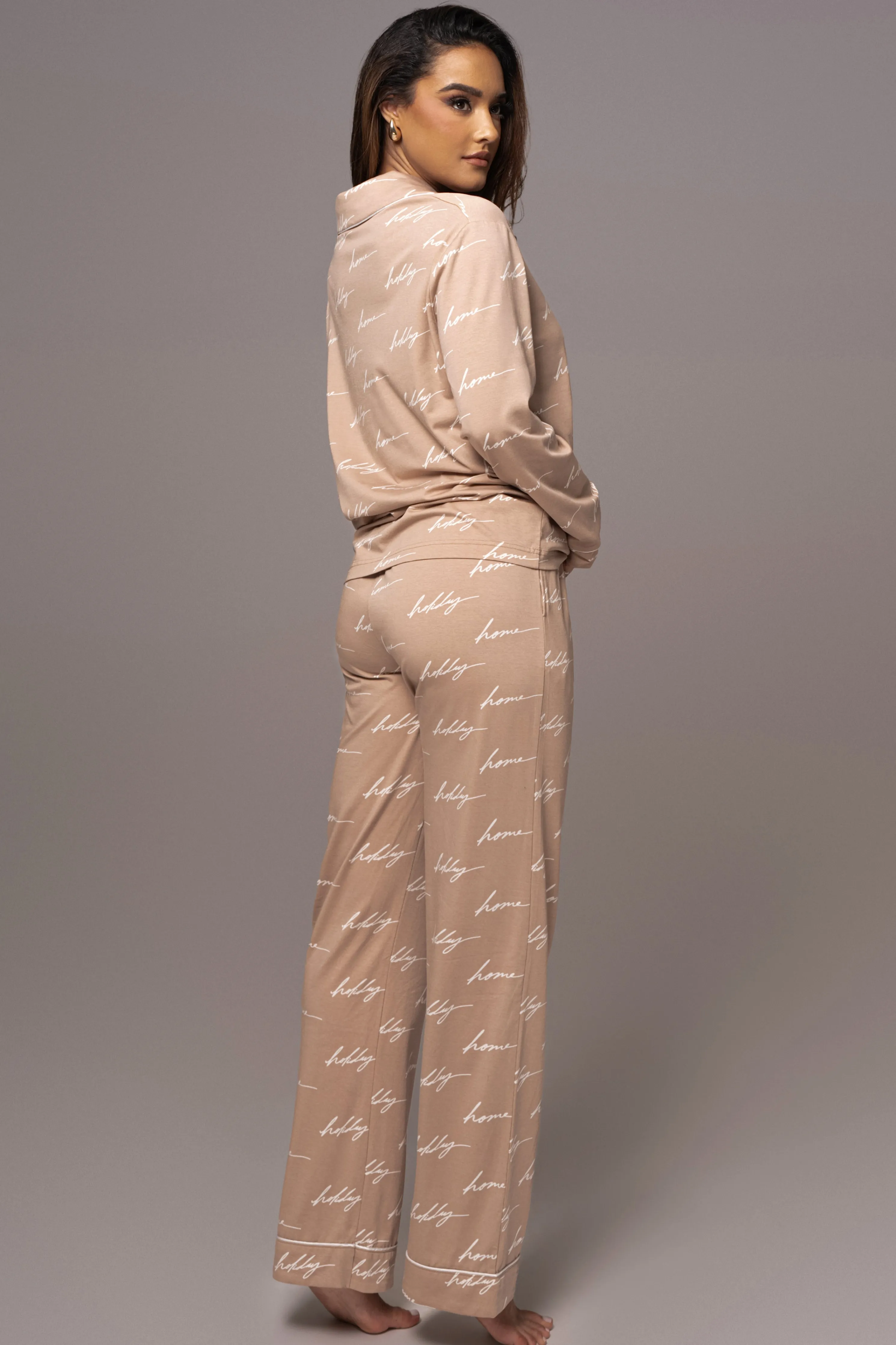 Beige Home For The Holidays Adult Pajama Set