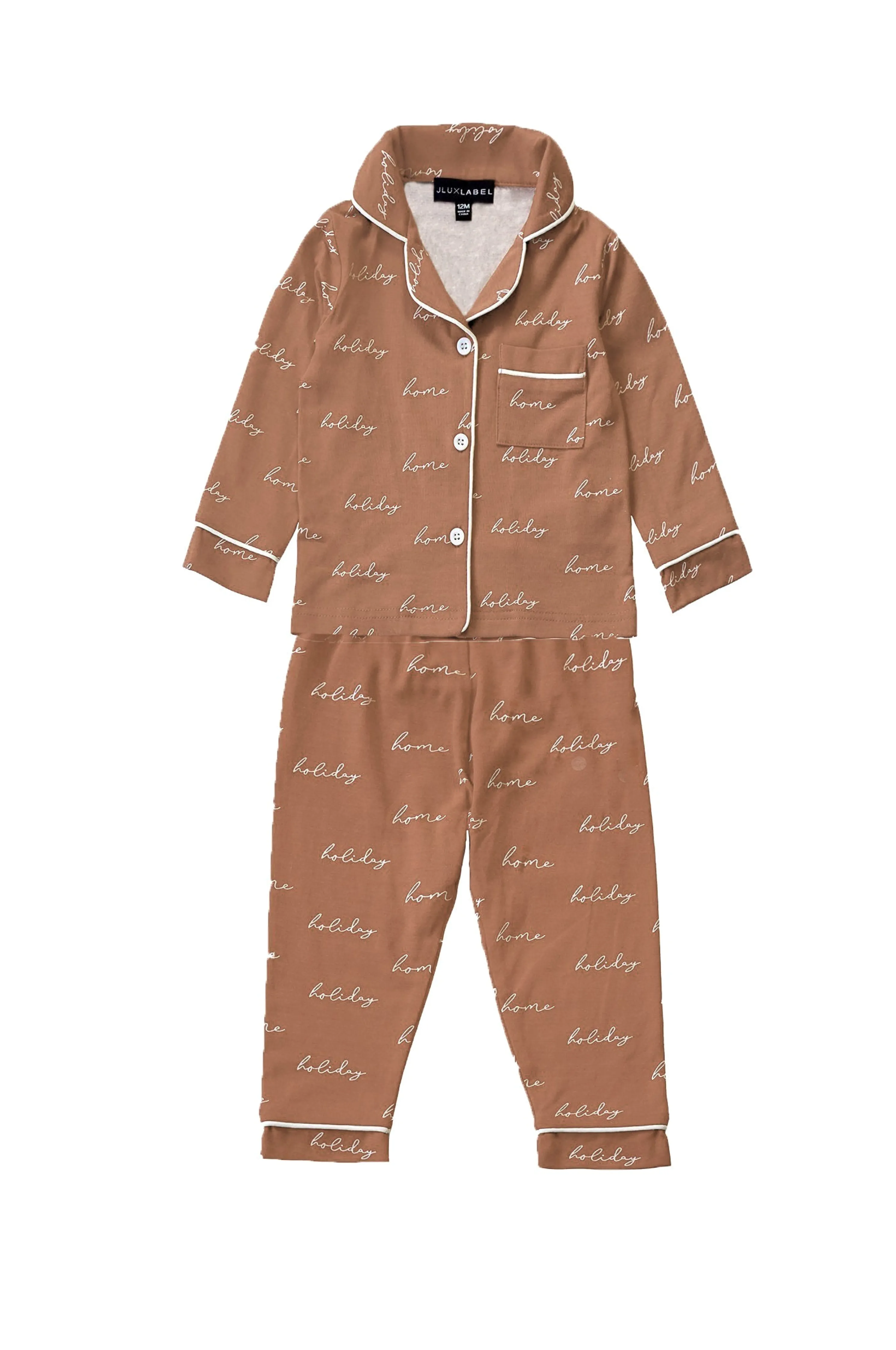 Beige Home For The Holidays Kids Pajama Set