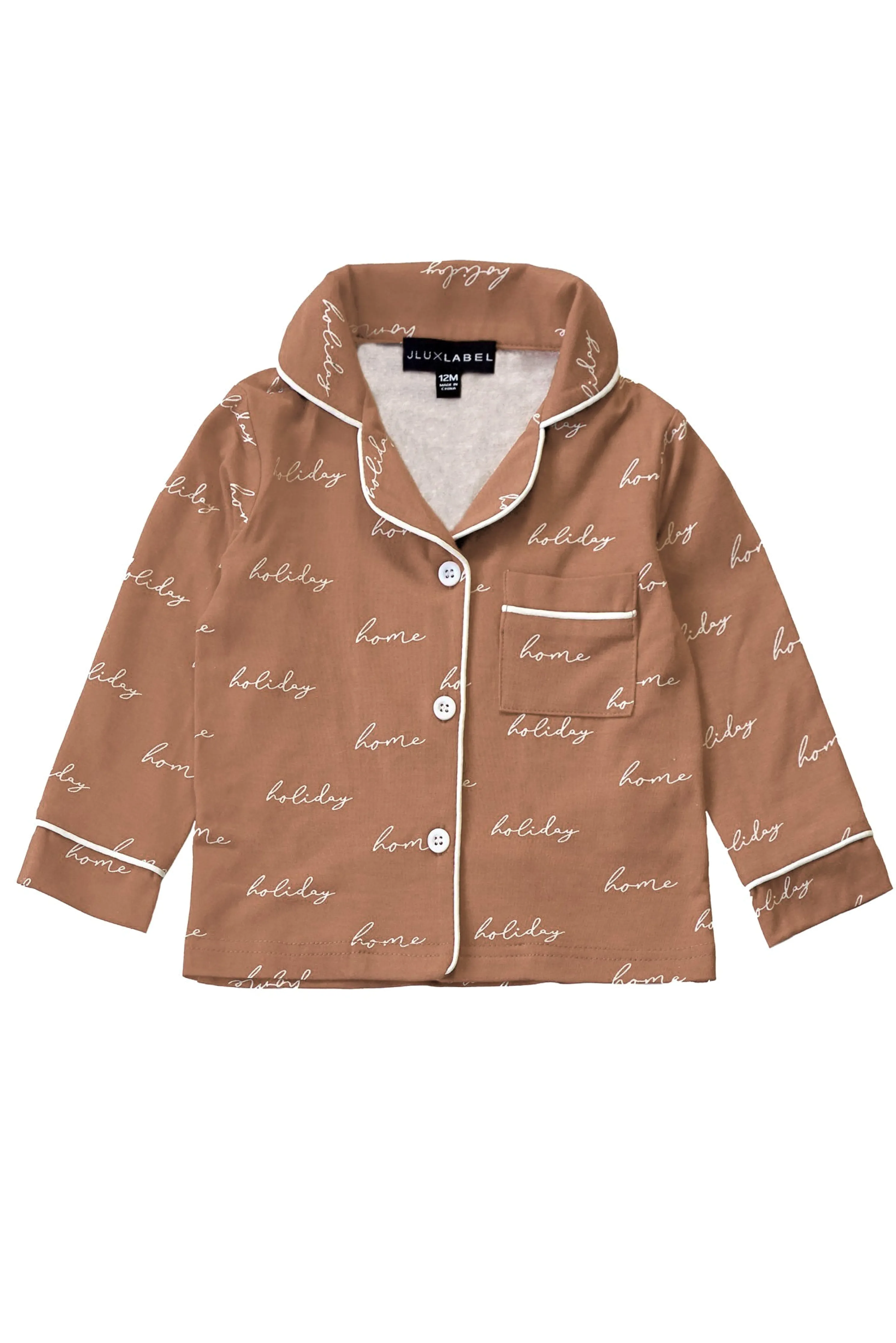 Beige Home For The Holidays Kids Pajama Set