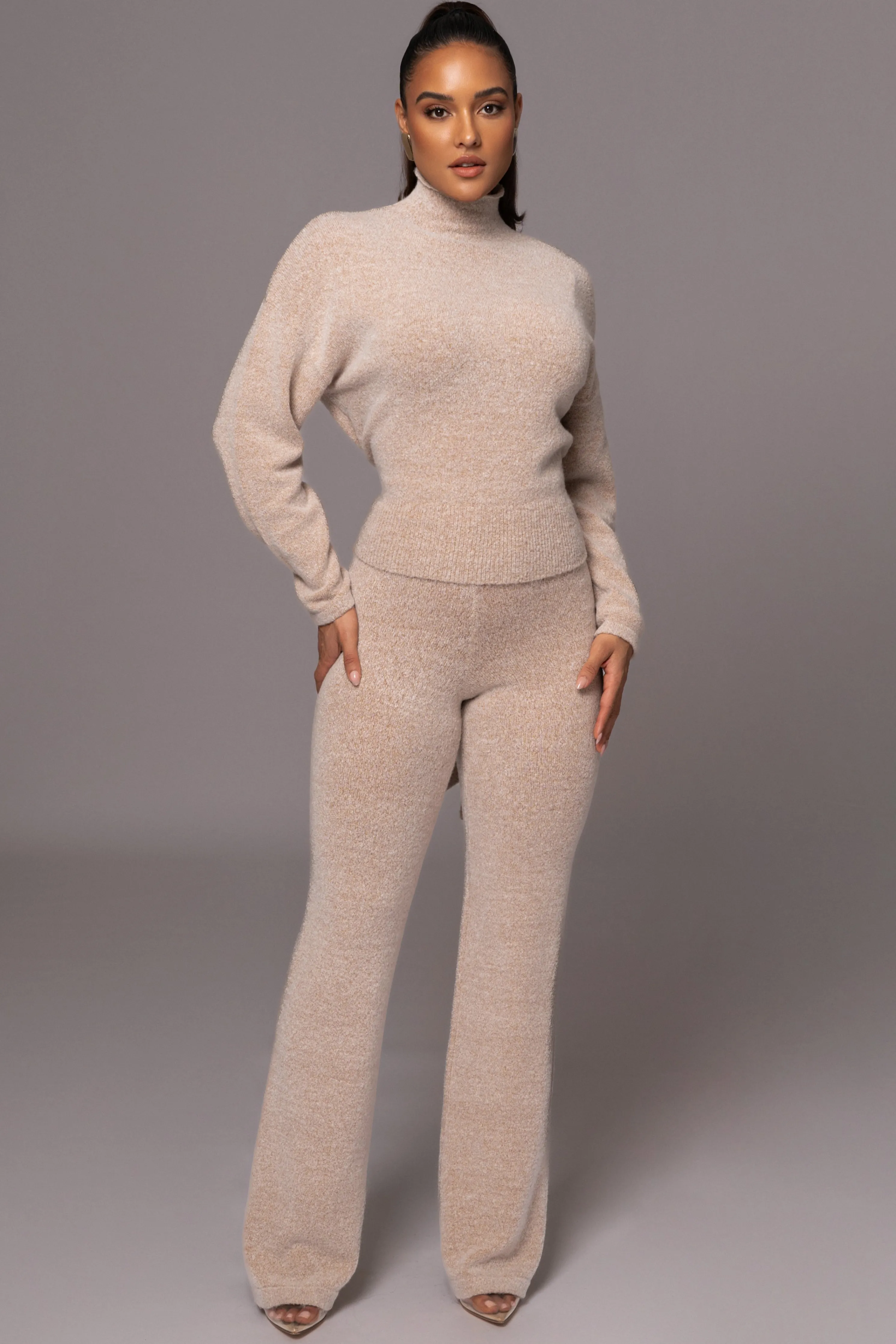 Beige Ivy Sweater Knit Pant Set