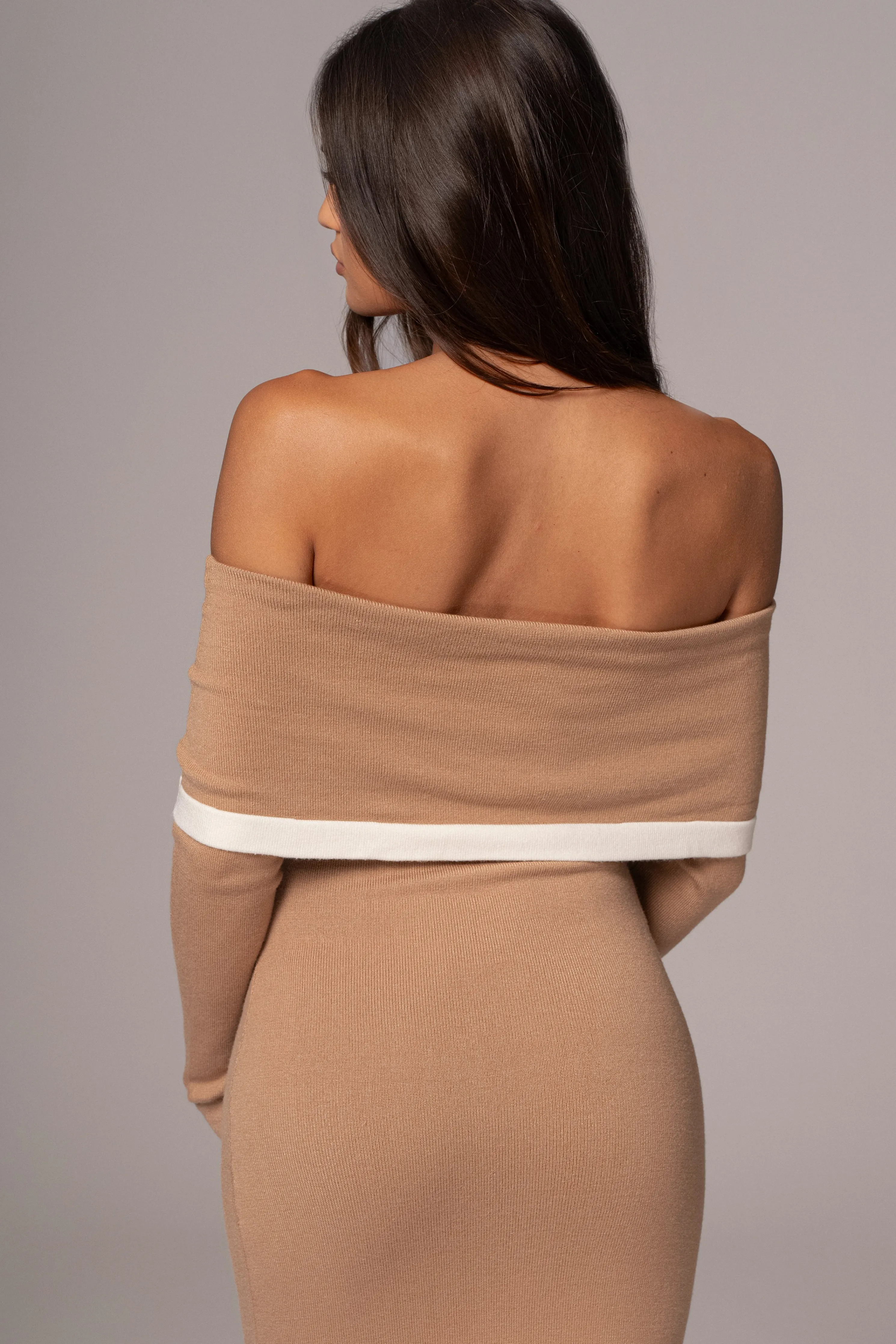 Beige Janet Off Shoulder Maxi Dress