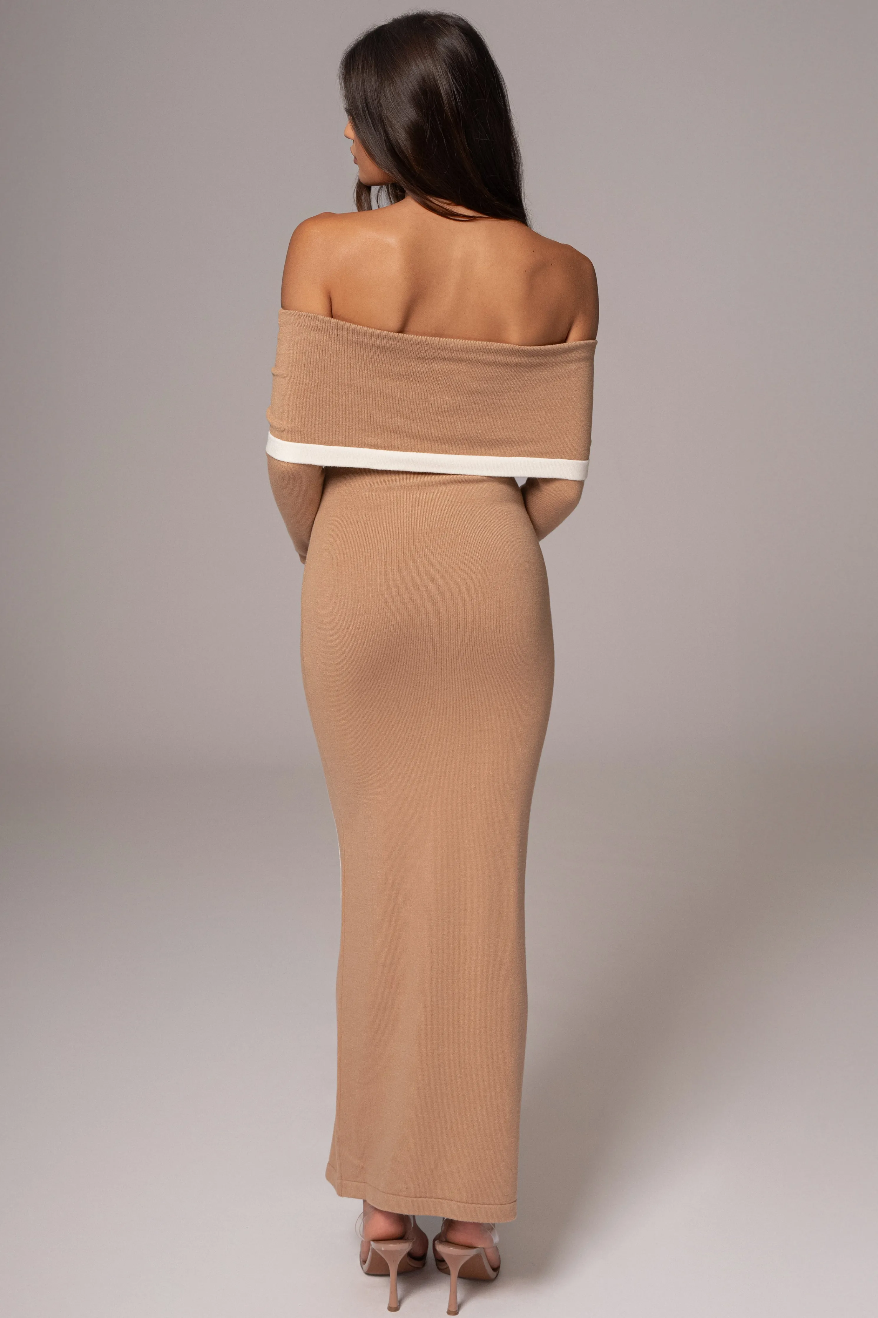 Beige Janet Off Shoulder Maxi Dress