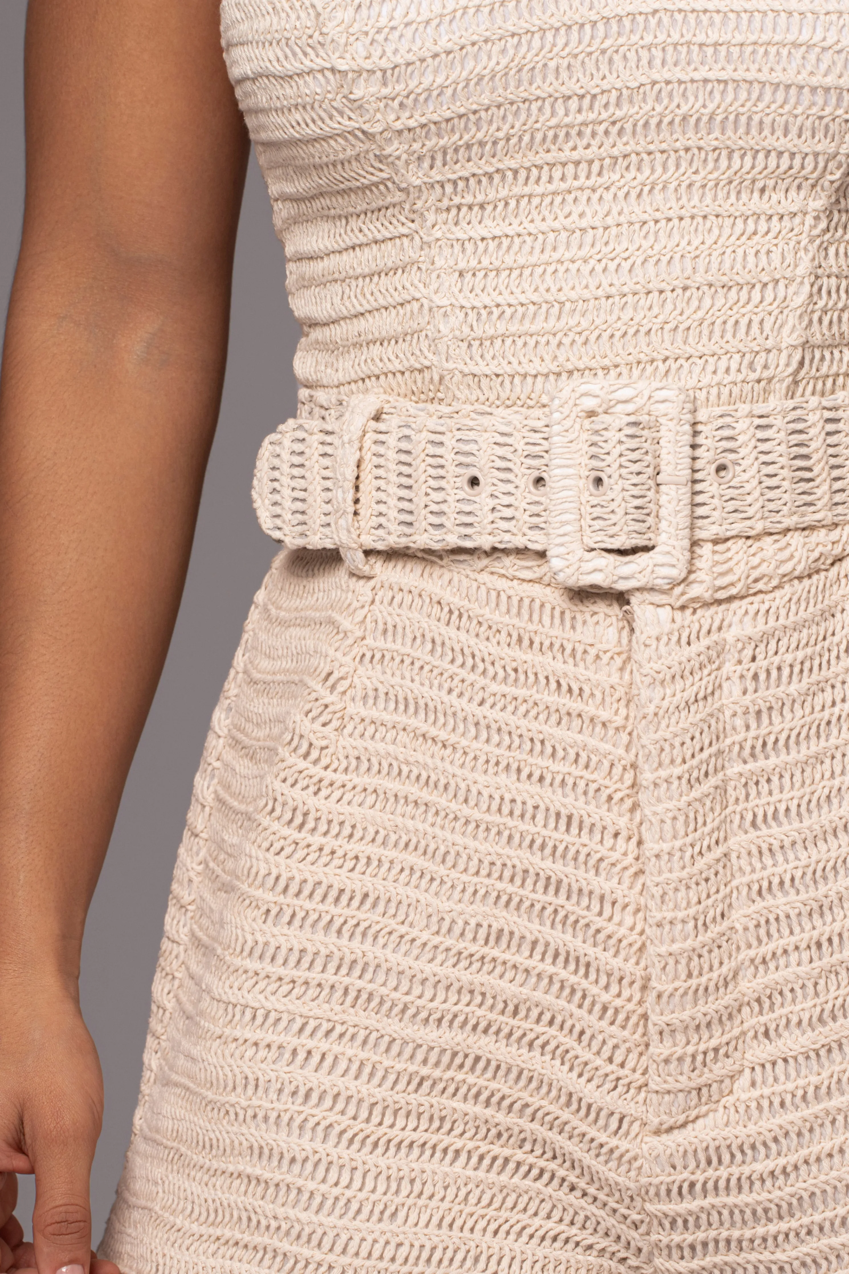 Beige Kelsie Belted Shorts