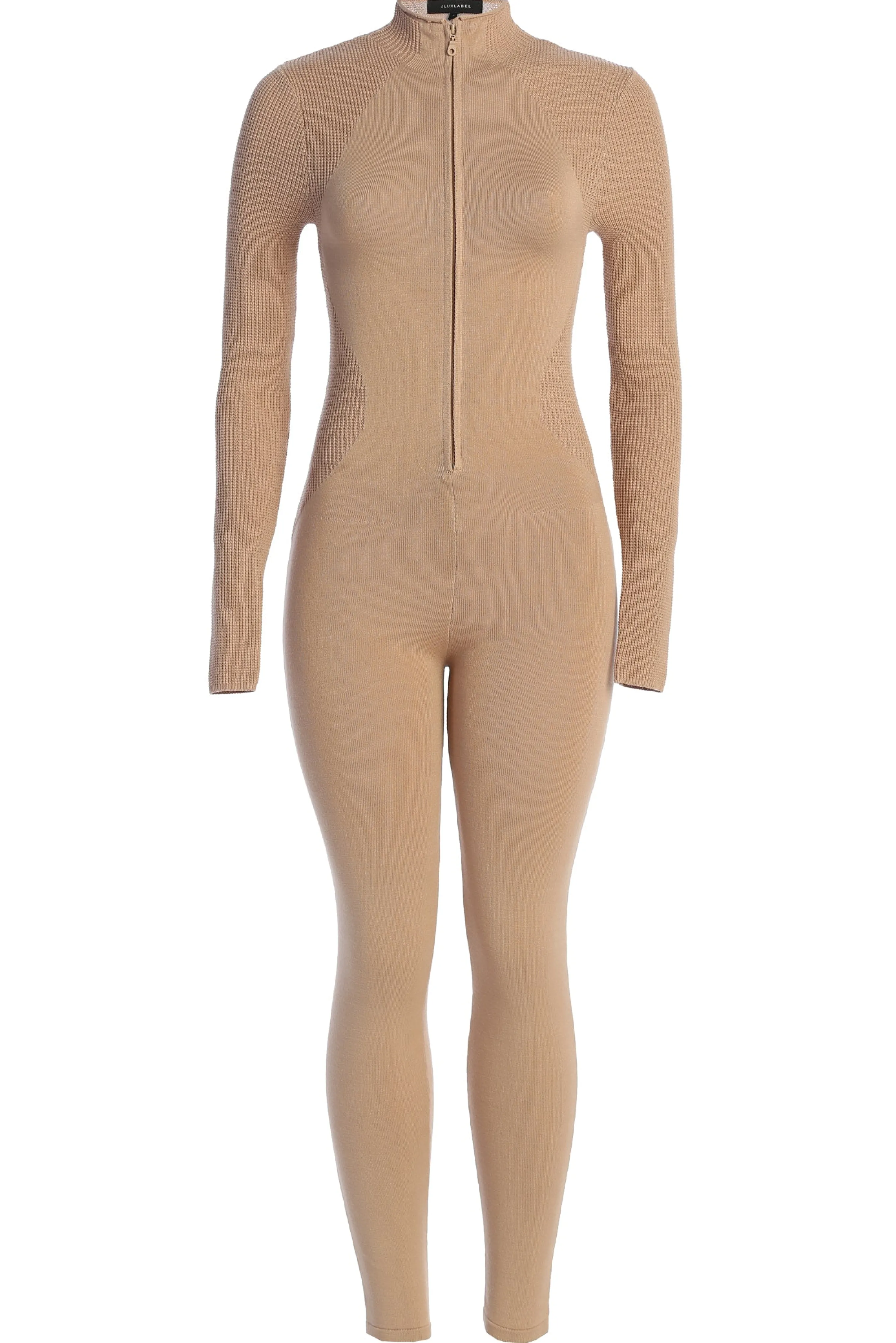 Beige Kris Front Zipper Jumpsuit