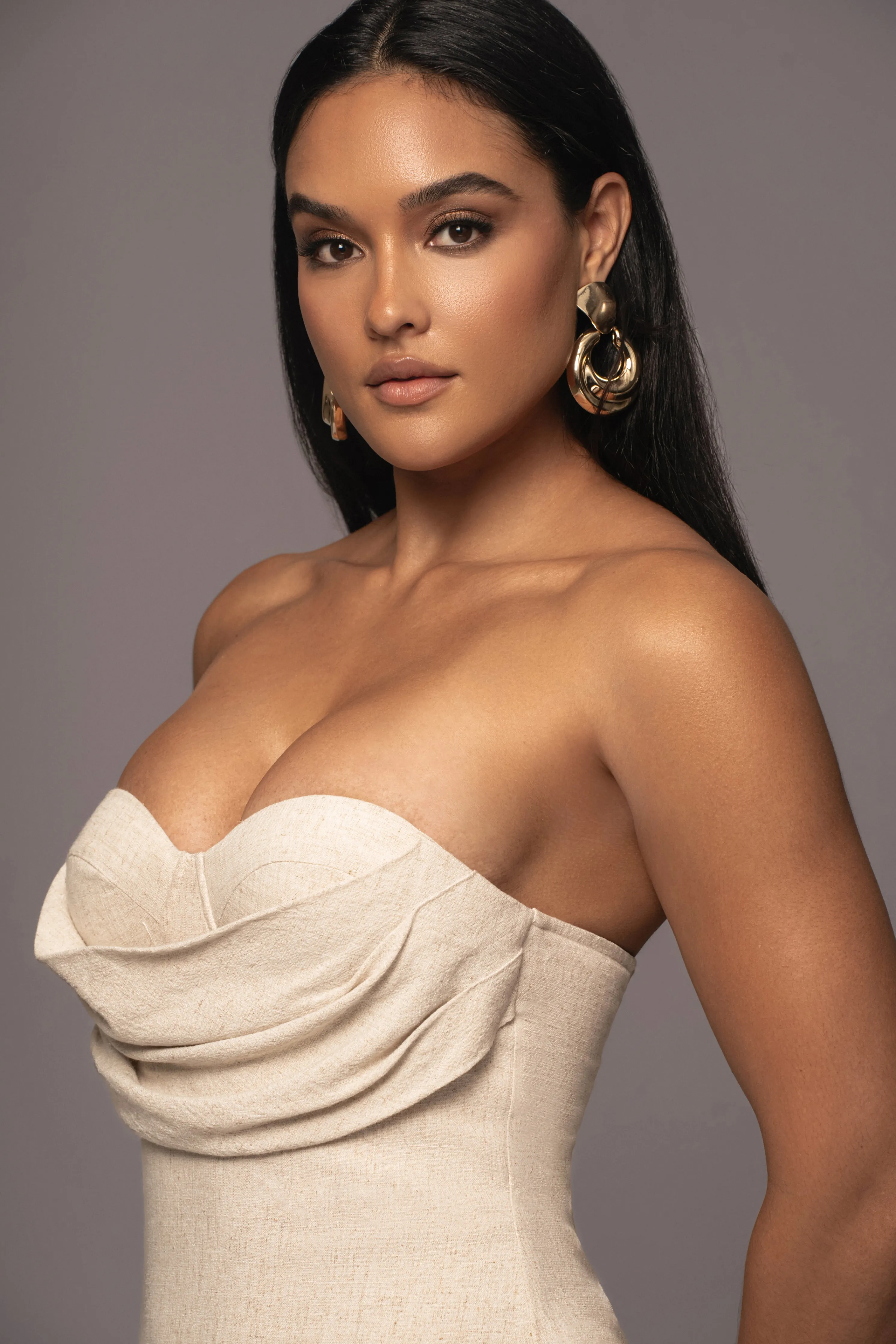 Beige Linen Visions Of You Dress