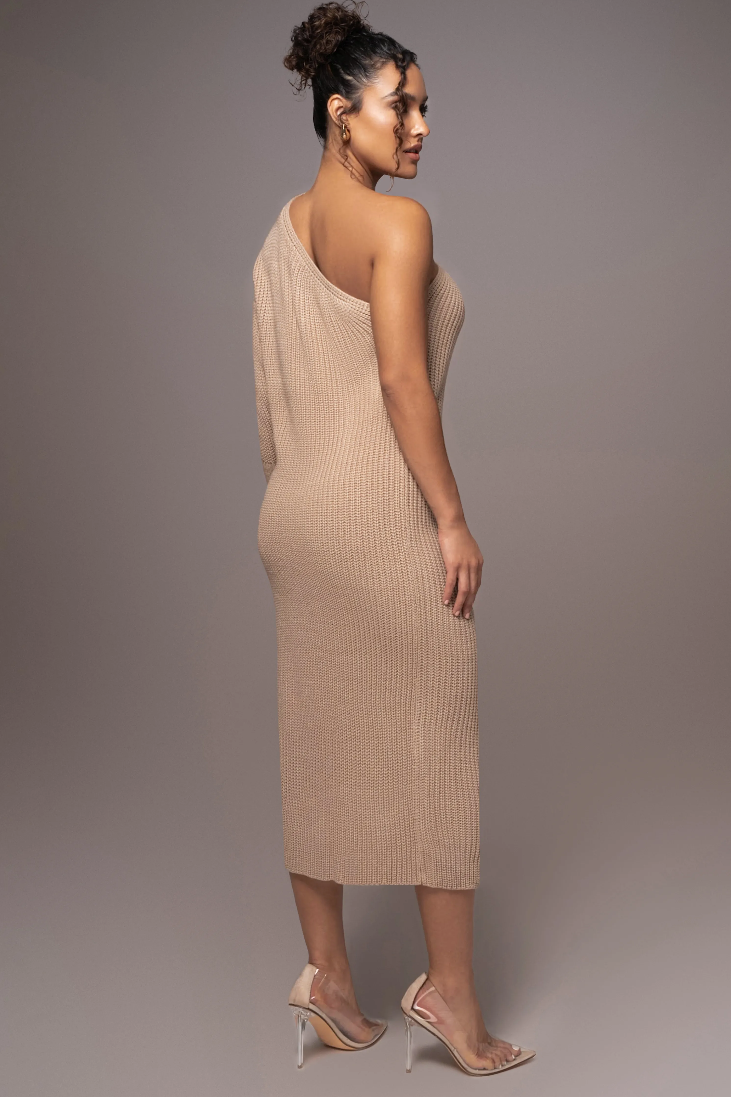 Beige Long Knit Sweater Dress