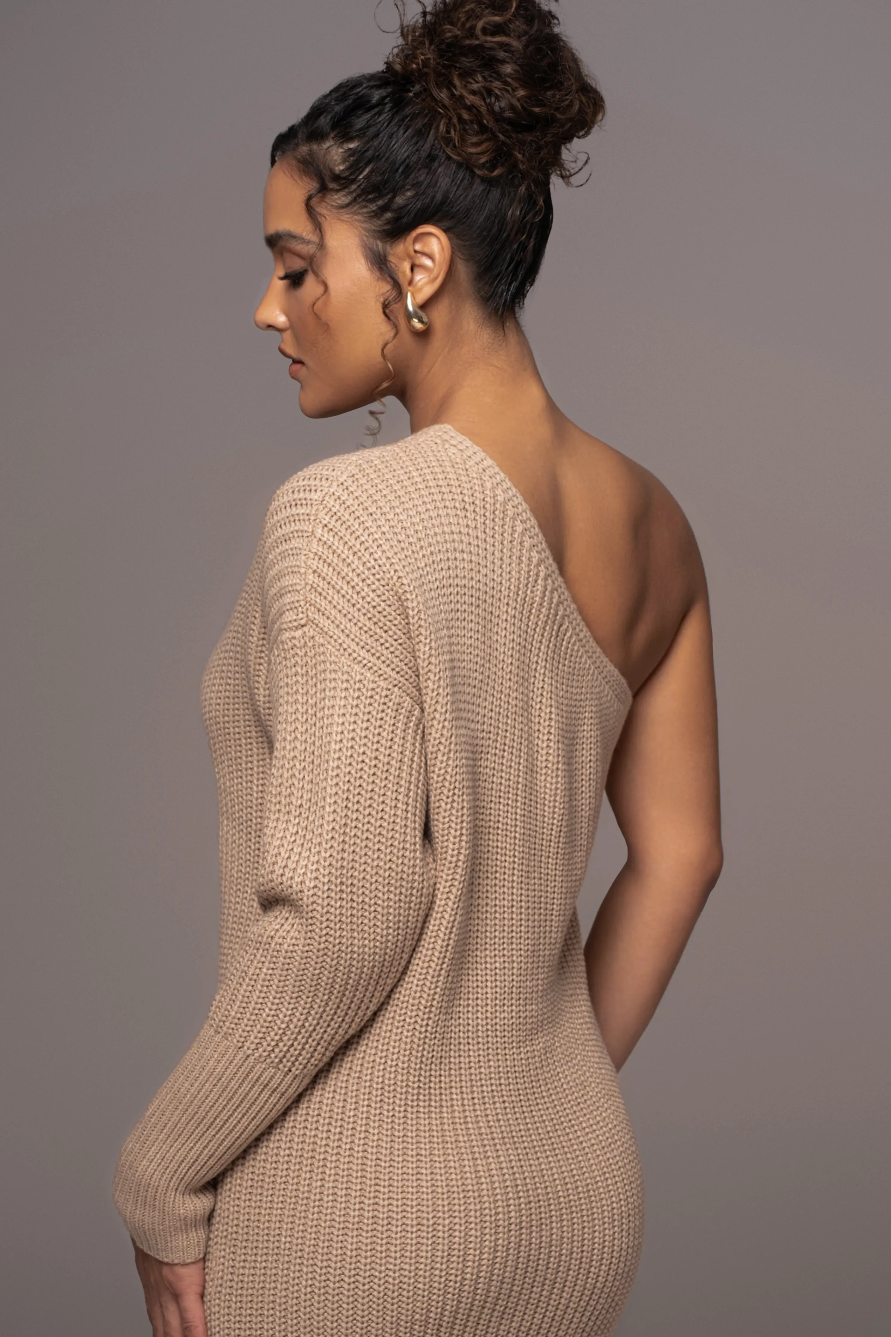 Beige Long Knit Sweater Dress