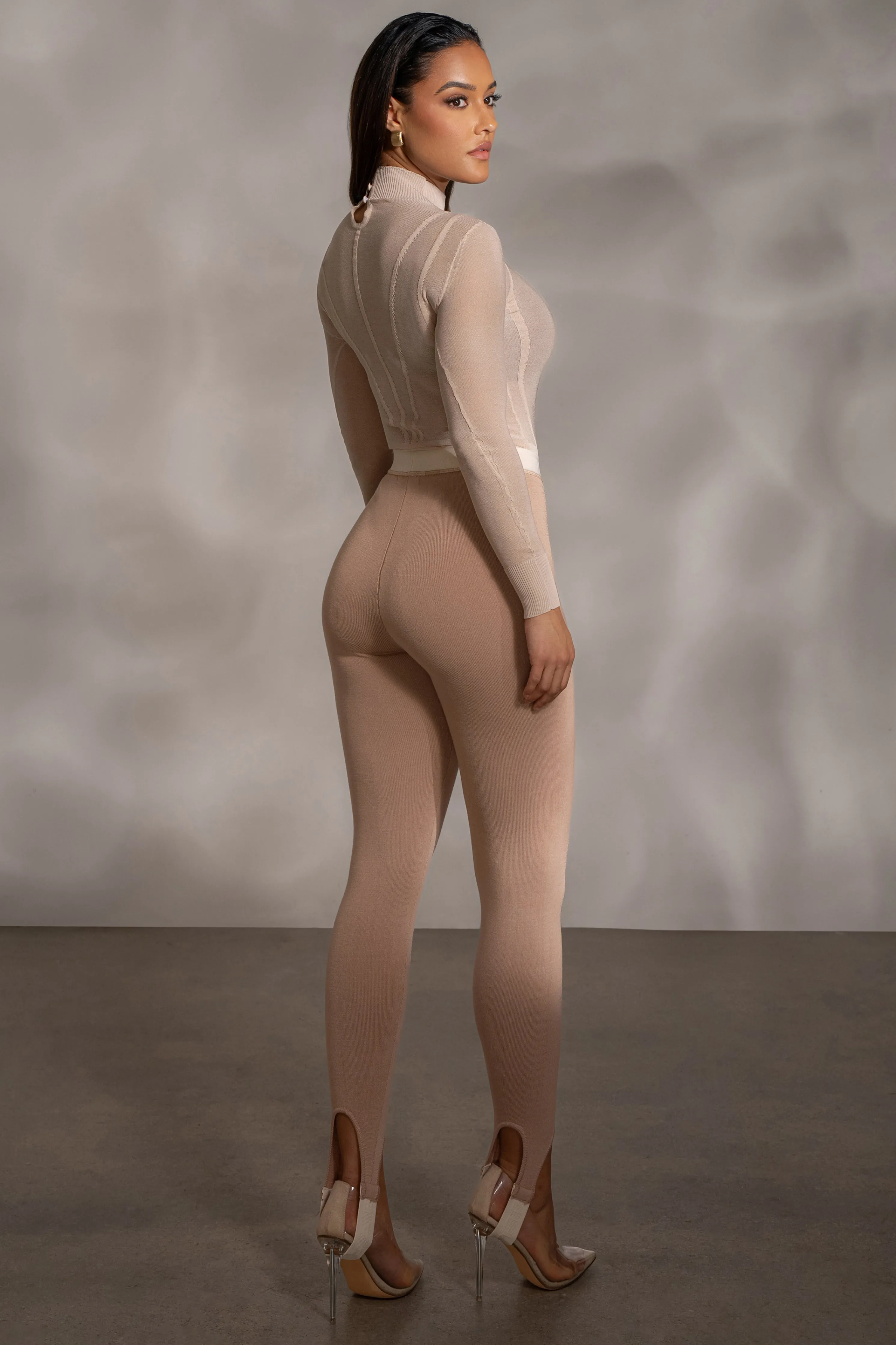 Beige Lori Sheer Knit Bodysuit