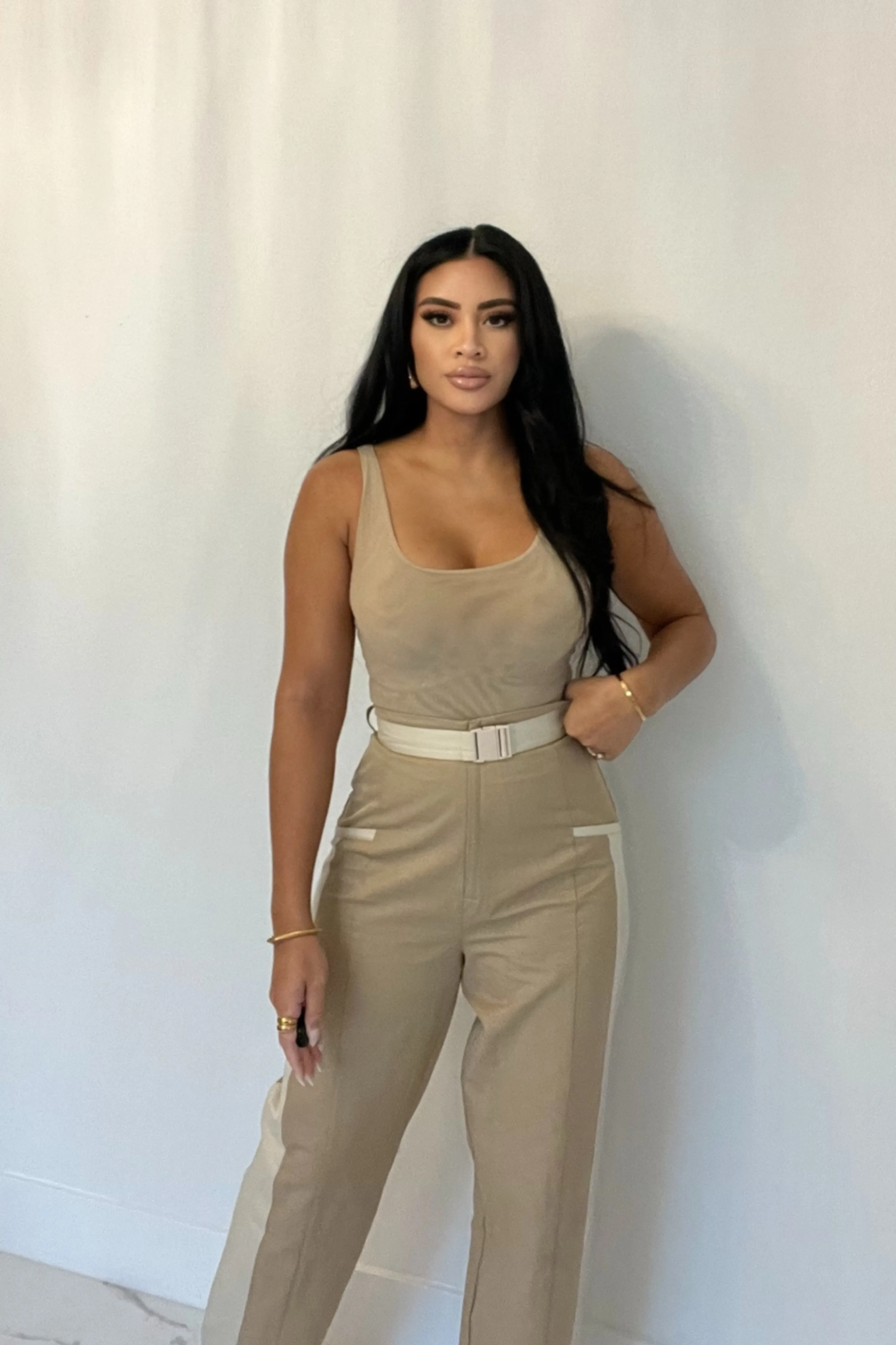 Beige Mesh Essentials Tank Bodysuit Undergarment