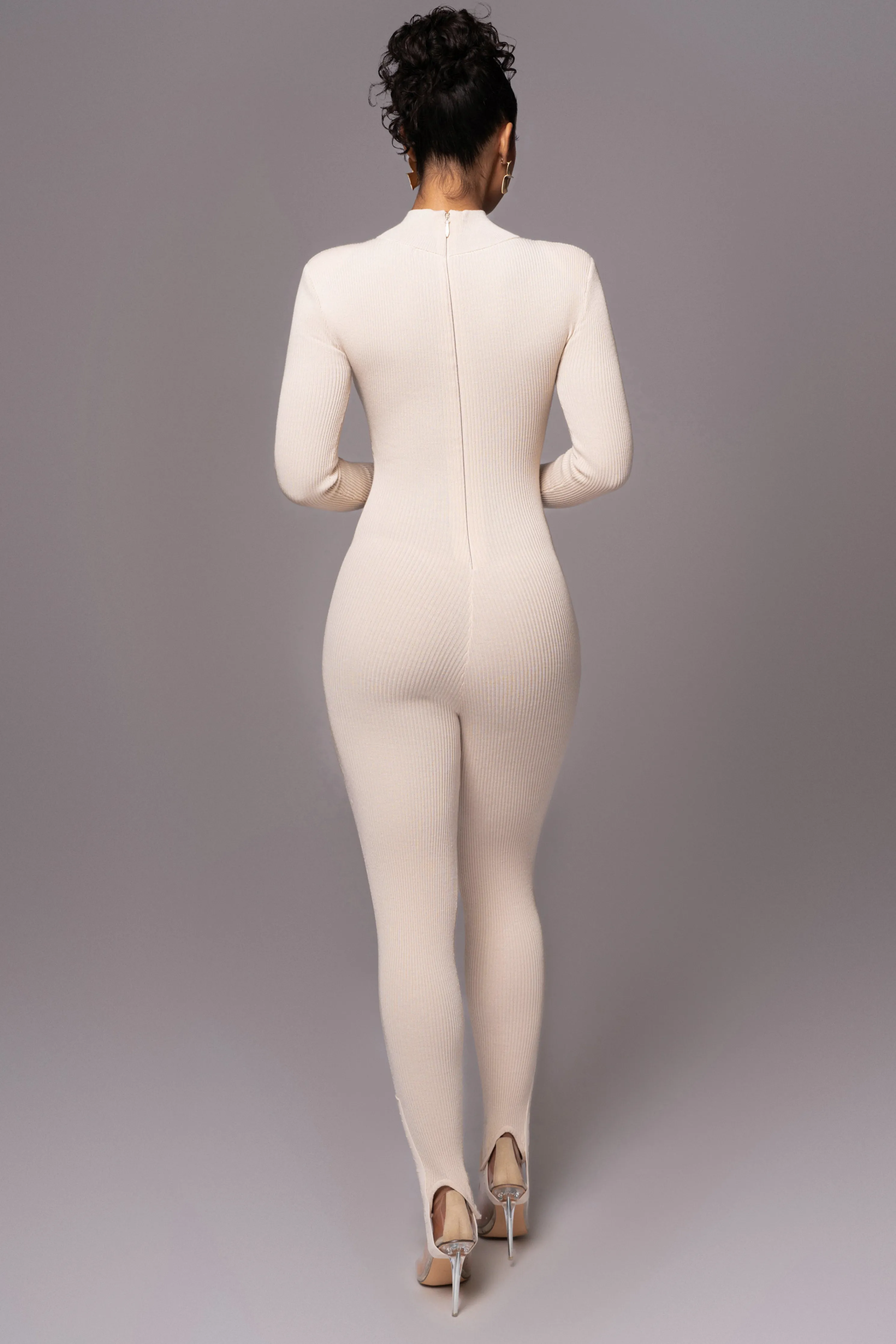 Beige Minna Mock Neck Jumpsuit