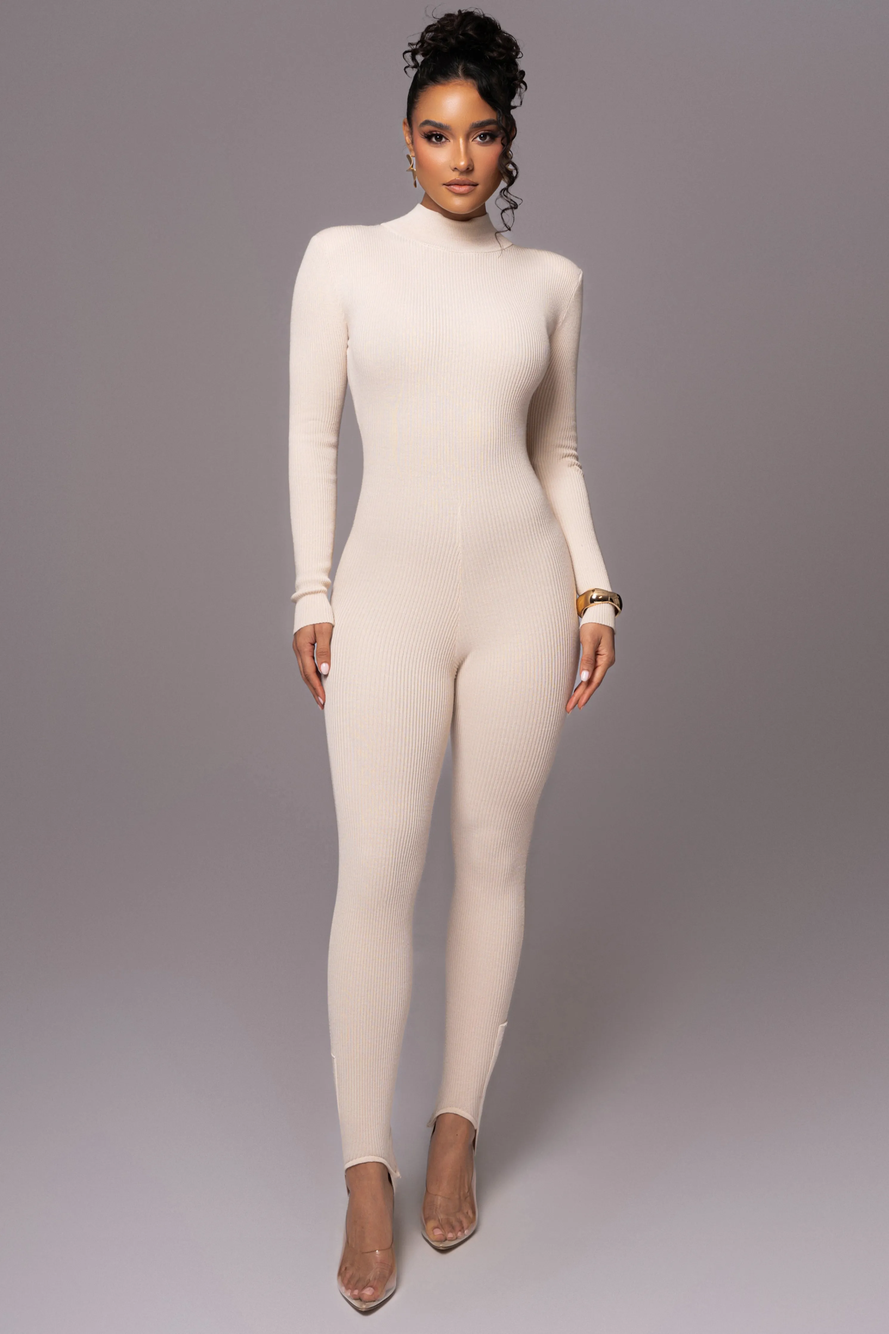 Beige Minna Mock Neck Jumpsuit