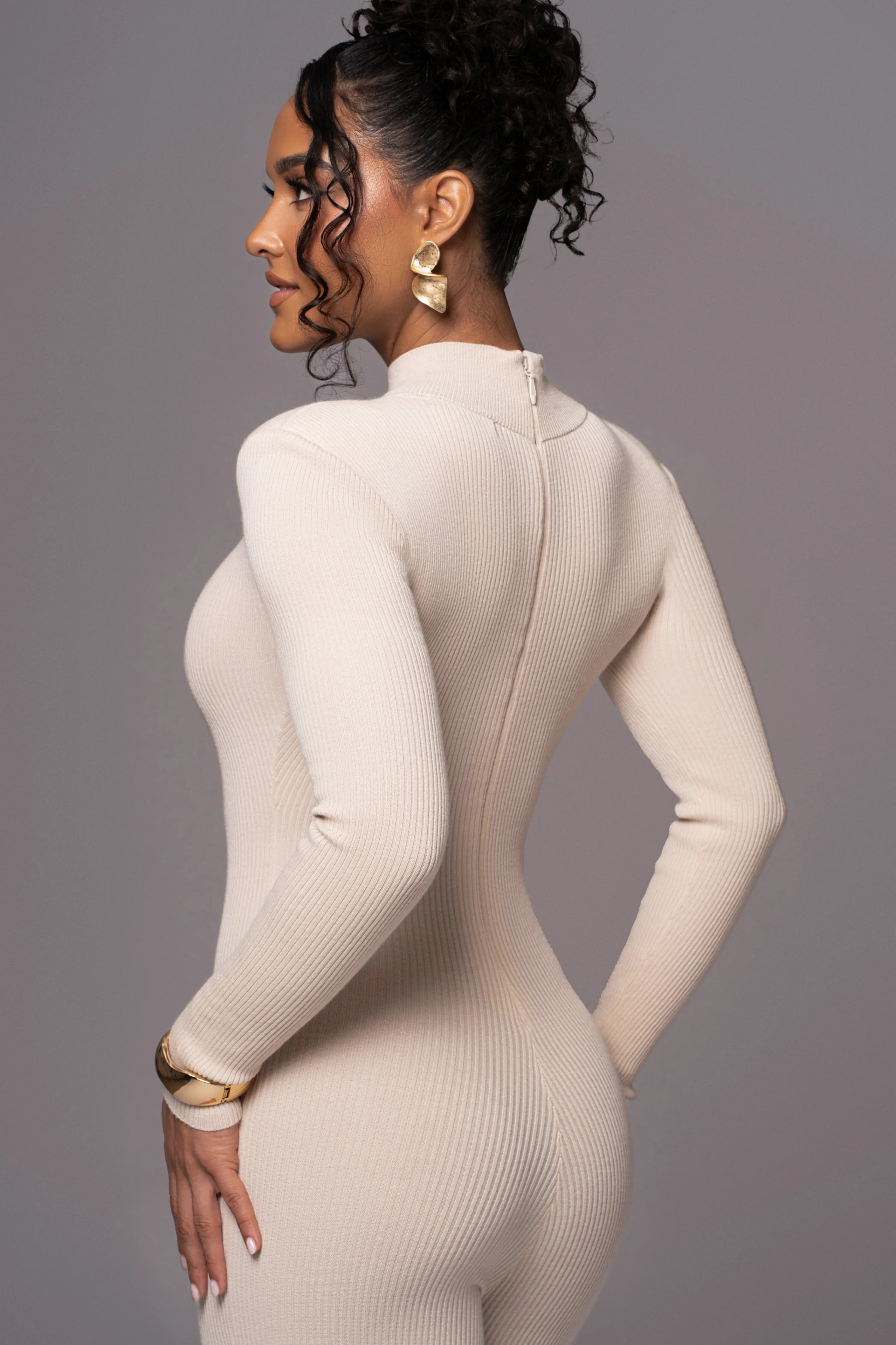 Beige Minna Mock Neck Jumpsuit