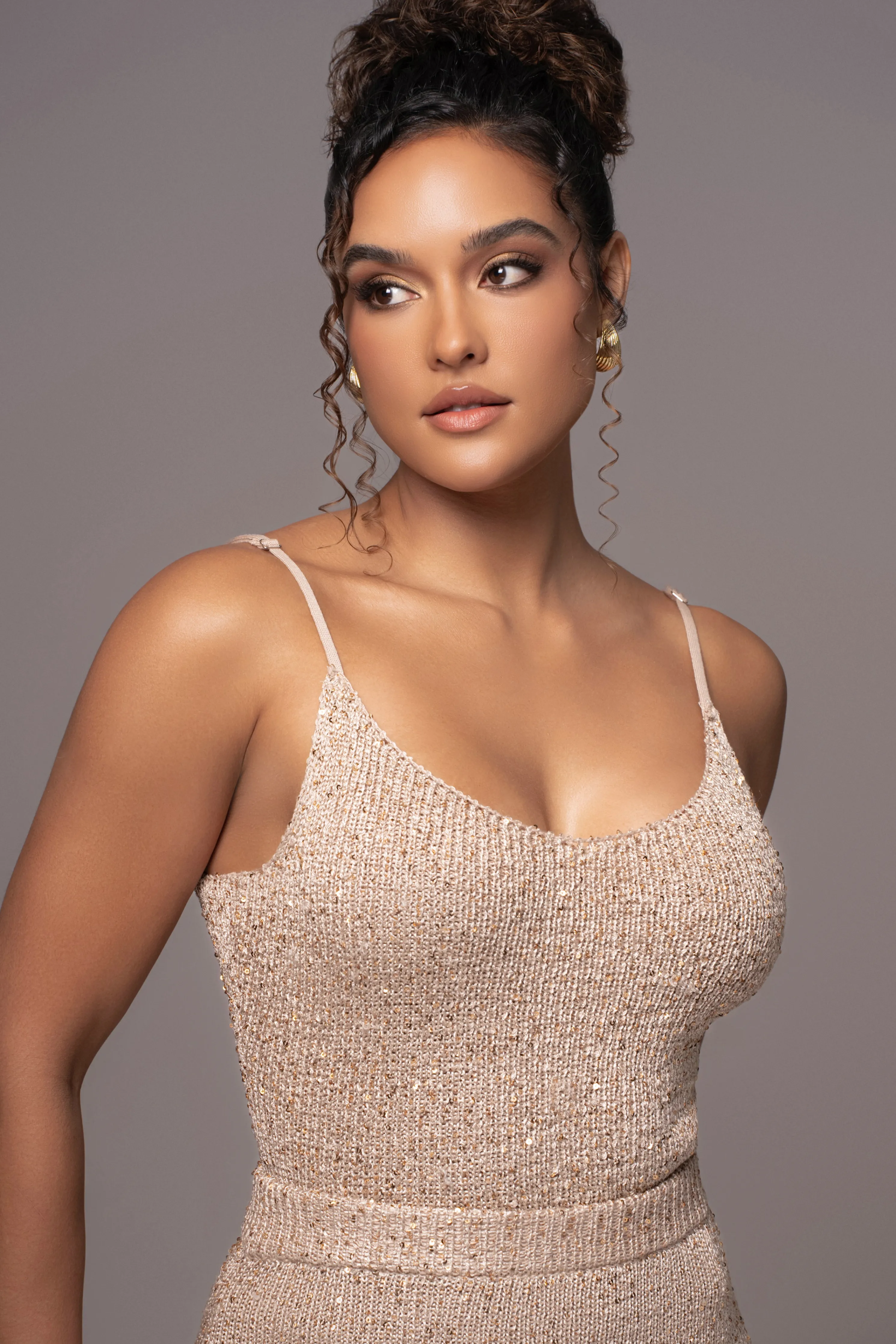 Beige Palace Sequin Skirt Set