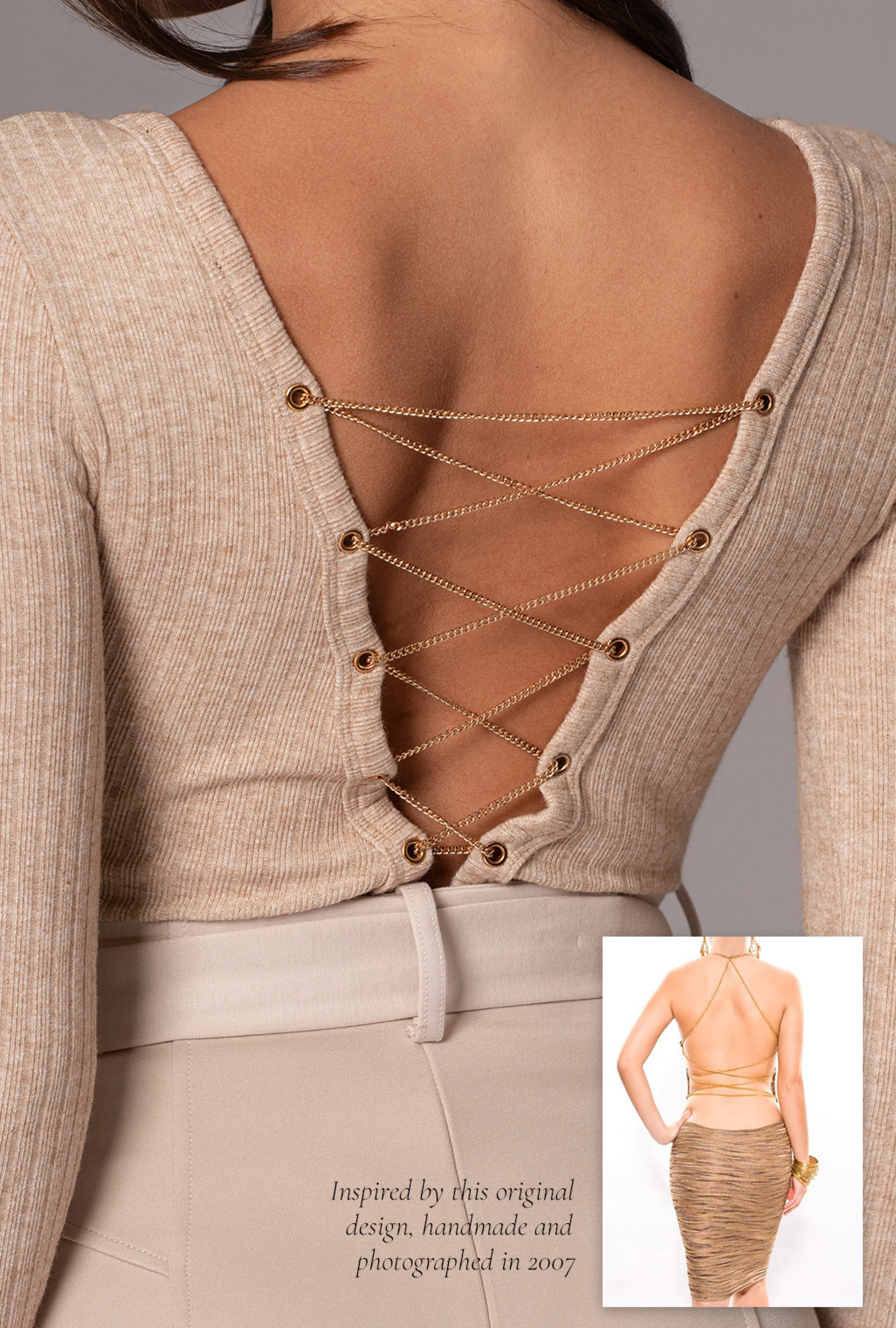 Beige Pegasus Chain Bodysuit