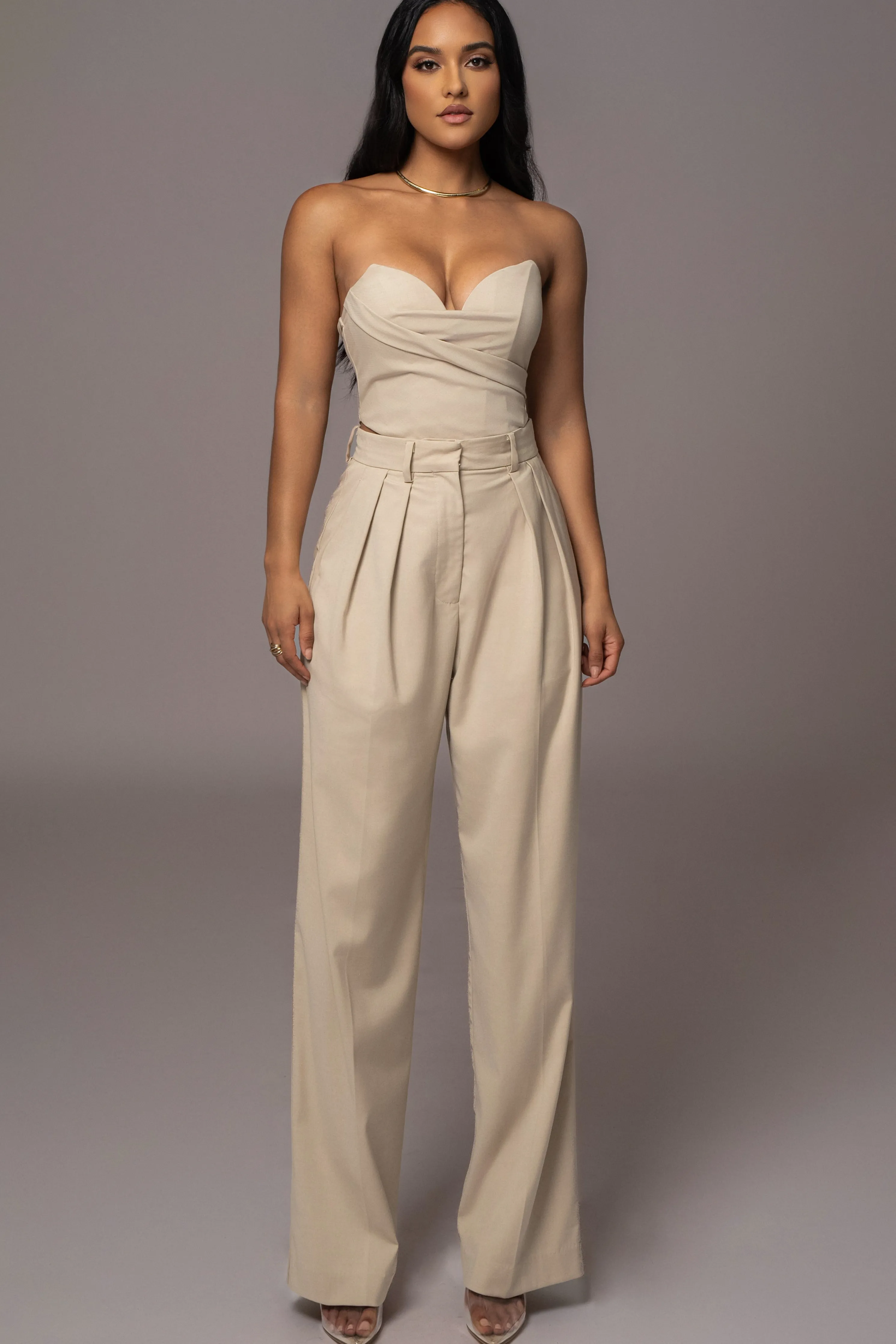 Beige Power Hour High Waist Trousers