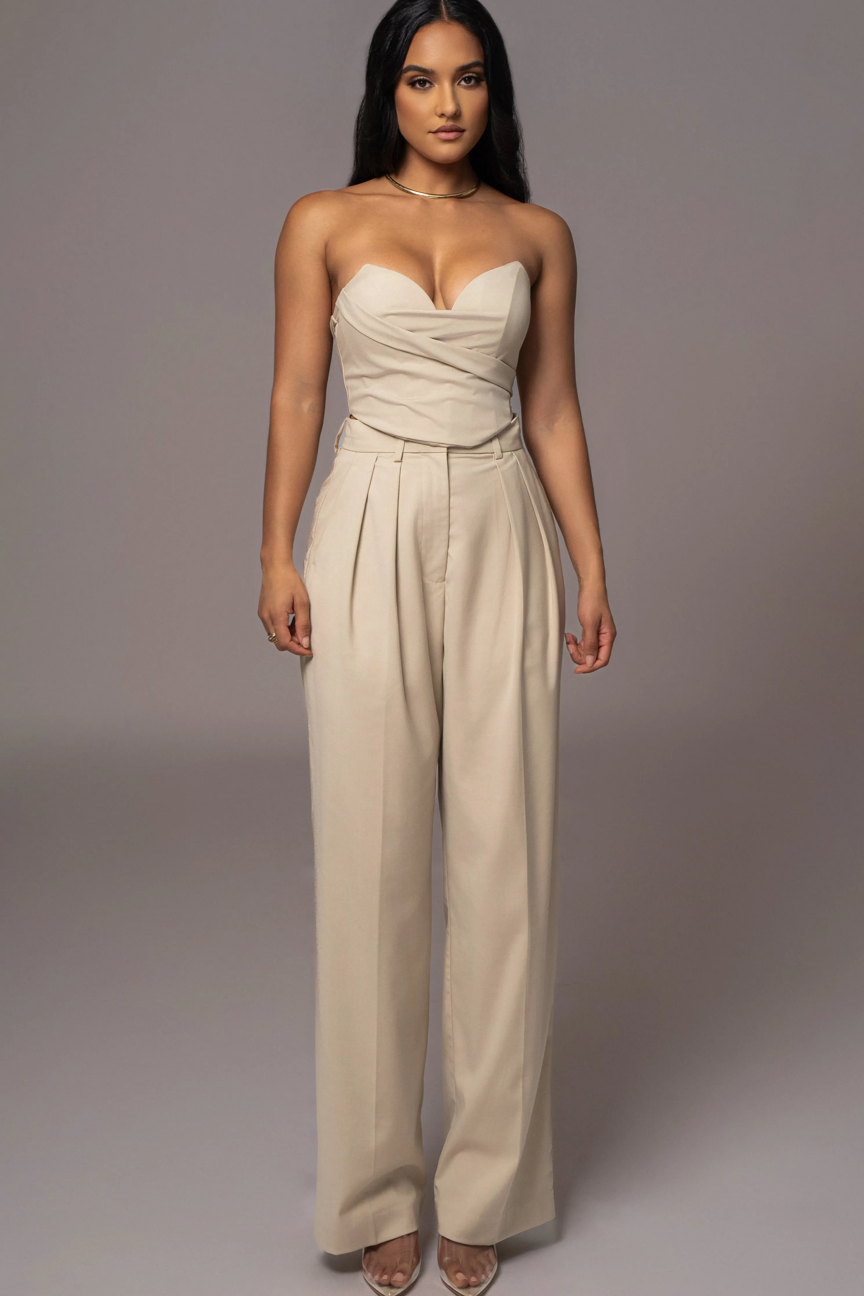 Beige Power Hour High Waist Trousers
